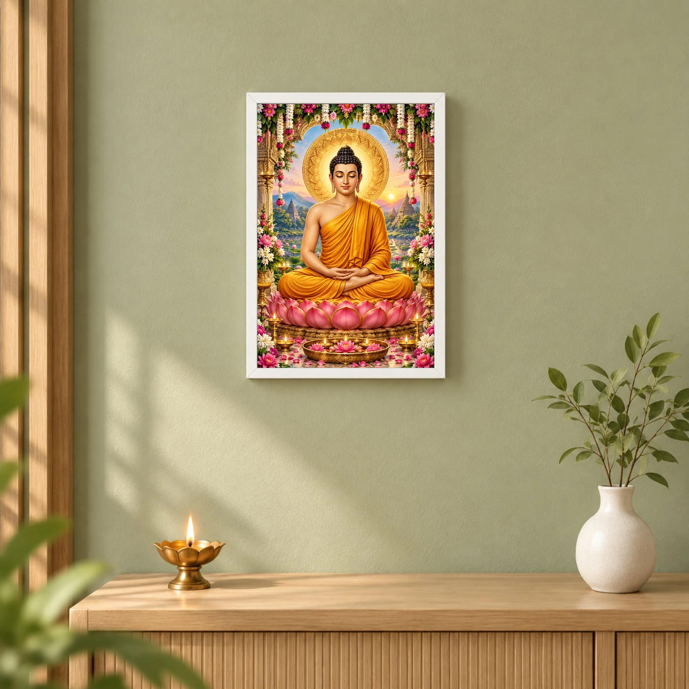Gautam Buddha Grand Festival Flower Decoration Photo Frame, view 6