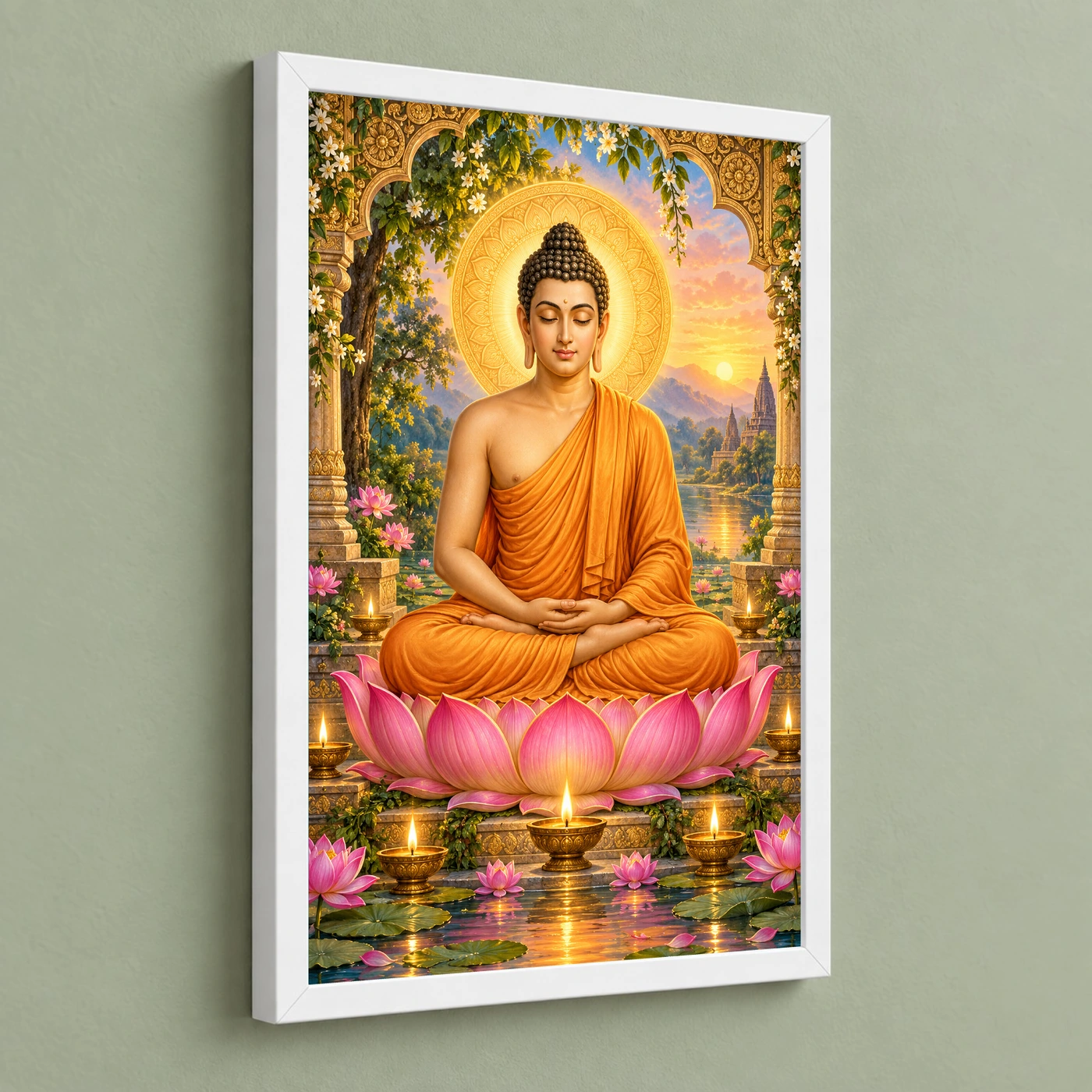 Gautam Buddha Lotus and Diya Radiance Photo Frame, view 5