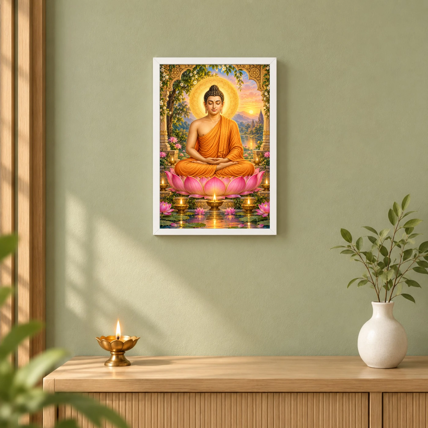 Gautam Buddha Lotus and Diya Radiance Photo Frame, view 6