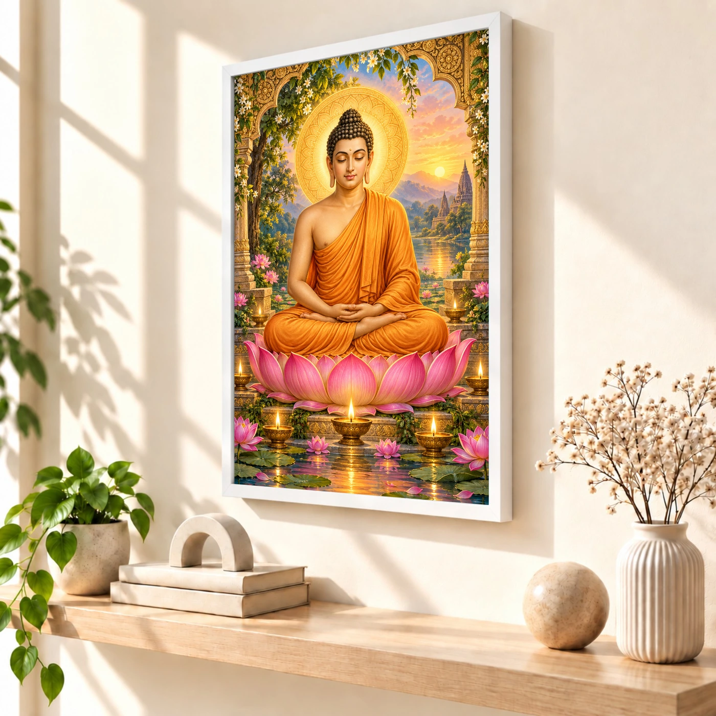 Gautam Buddha Lotus and Diya Radiance Photo Frame, view 7
