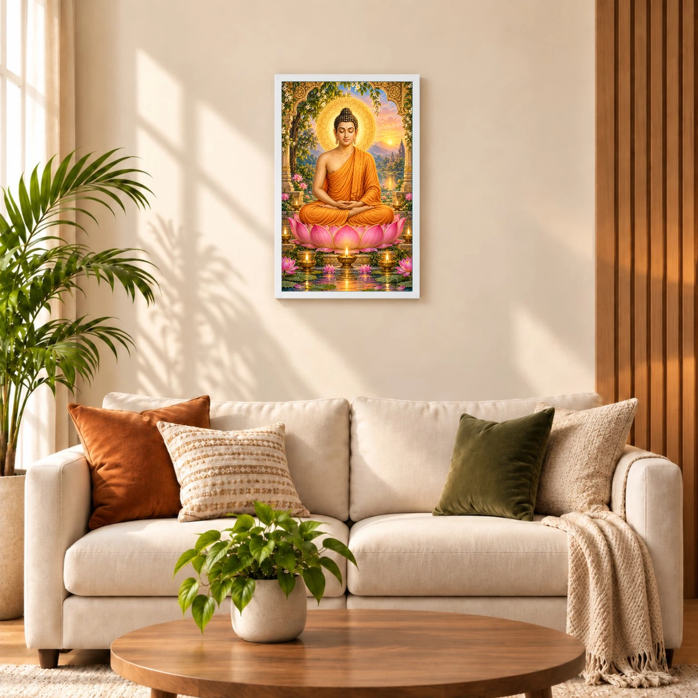 Gautam Buddha Lotus and Diya Radiance Photo Frame, view 9