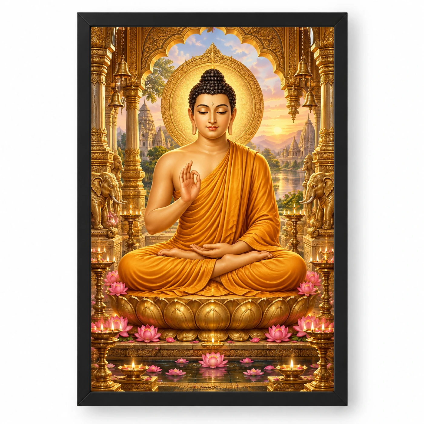 Gautam Buddha Ornate Golden Temple Darshan Photo Frame