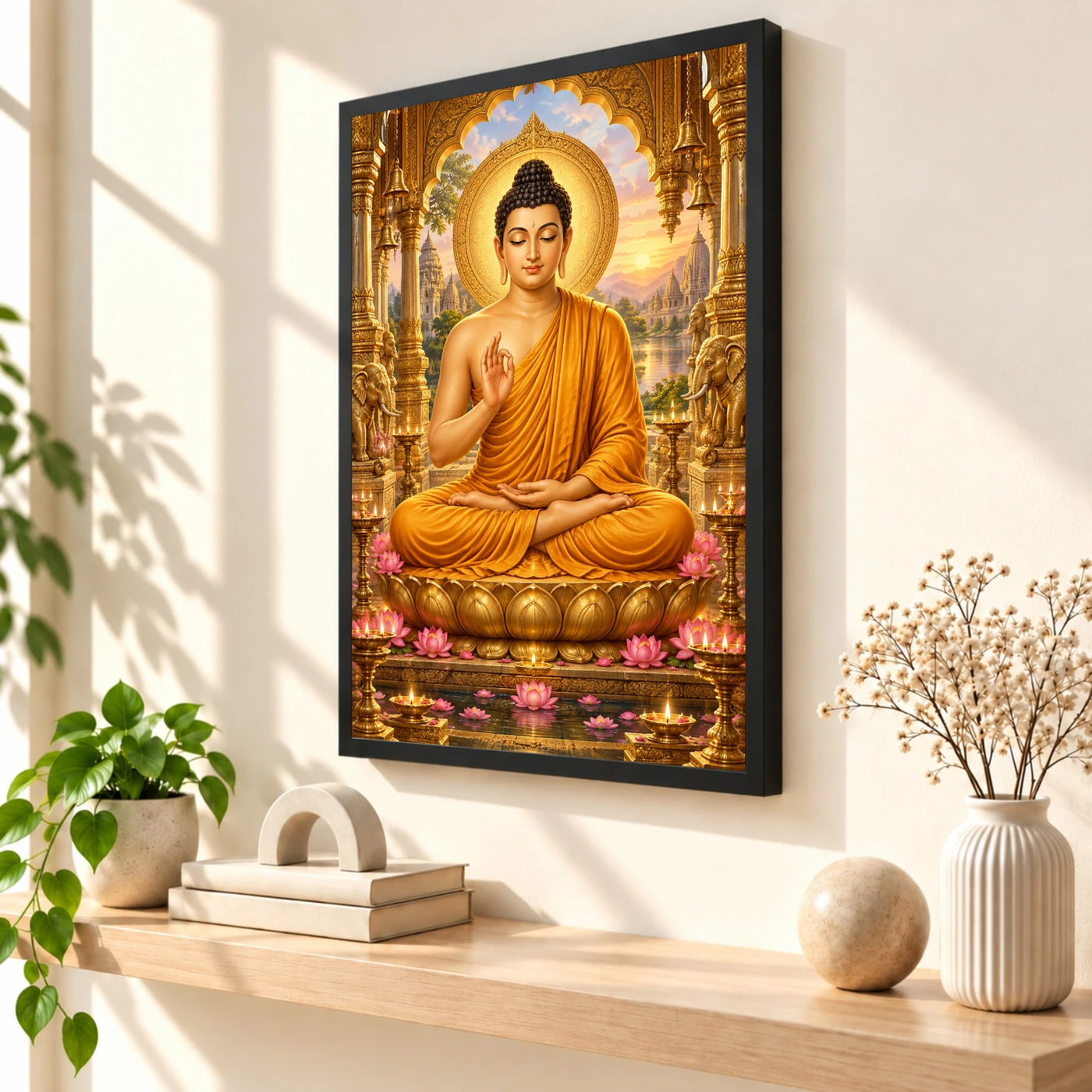 Gautam Buddha Ornate Golden Temple Darshan Photo Frame, view 2