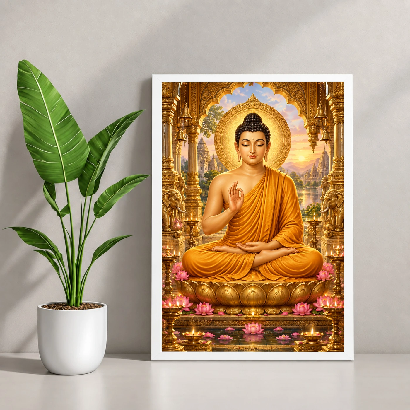 Gautam Buddha Ornate Golden Temple Darshan Photo Frame, view 4