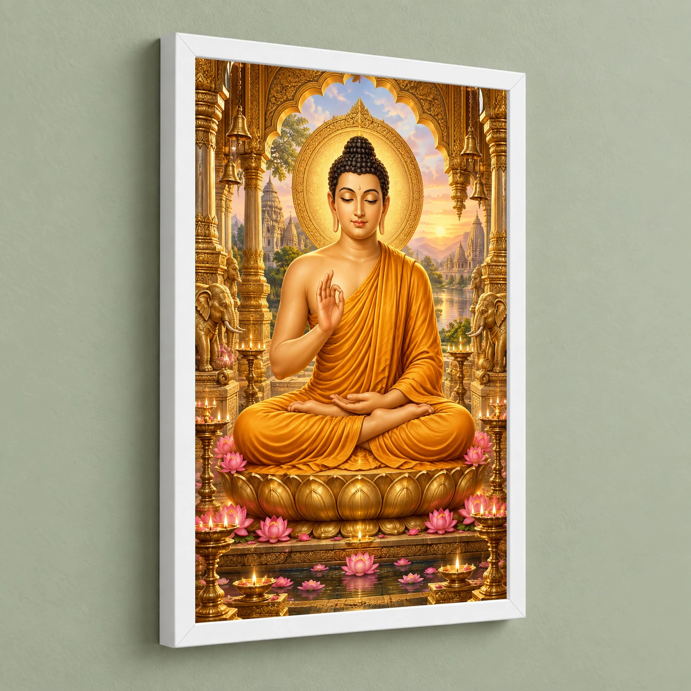 Gautam Buddha Ornate Golden Temple Darshan Photo Frame, view 5