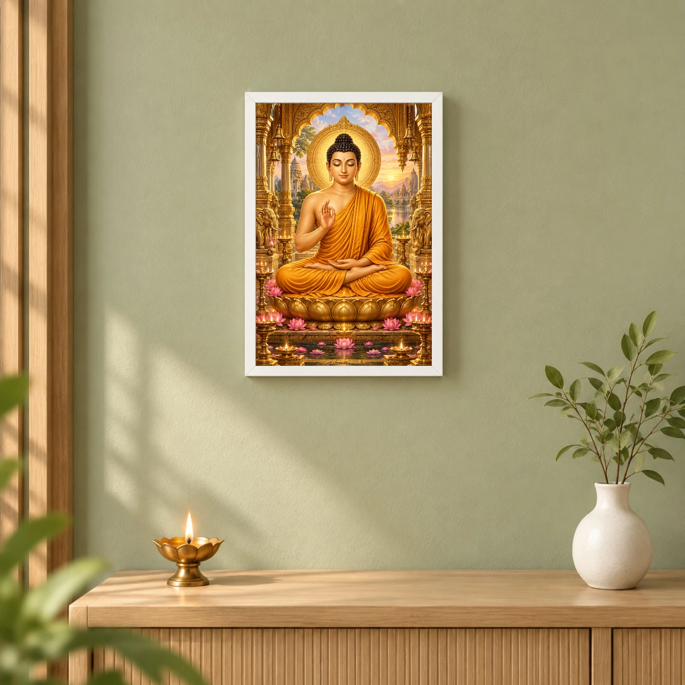 Gautam Buddha Ornate Golden Temple Darshan Photo Frame, view 6