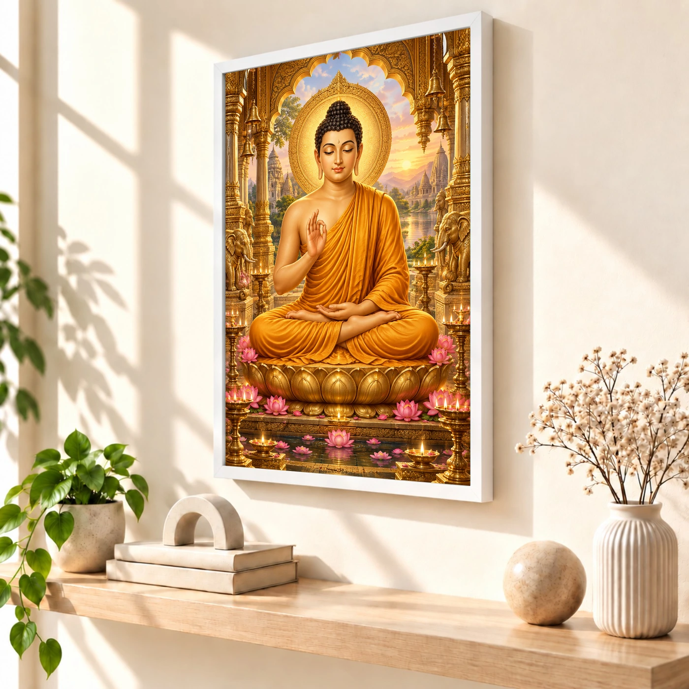 Gautam Buddha Ornate Golden Temple Darshan Photo Frame, view 7