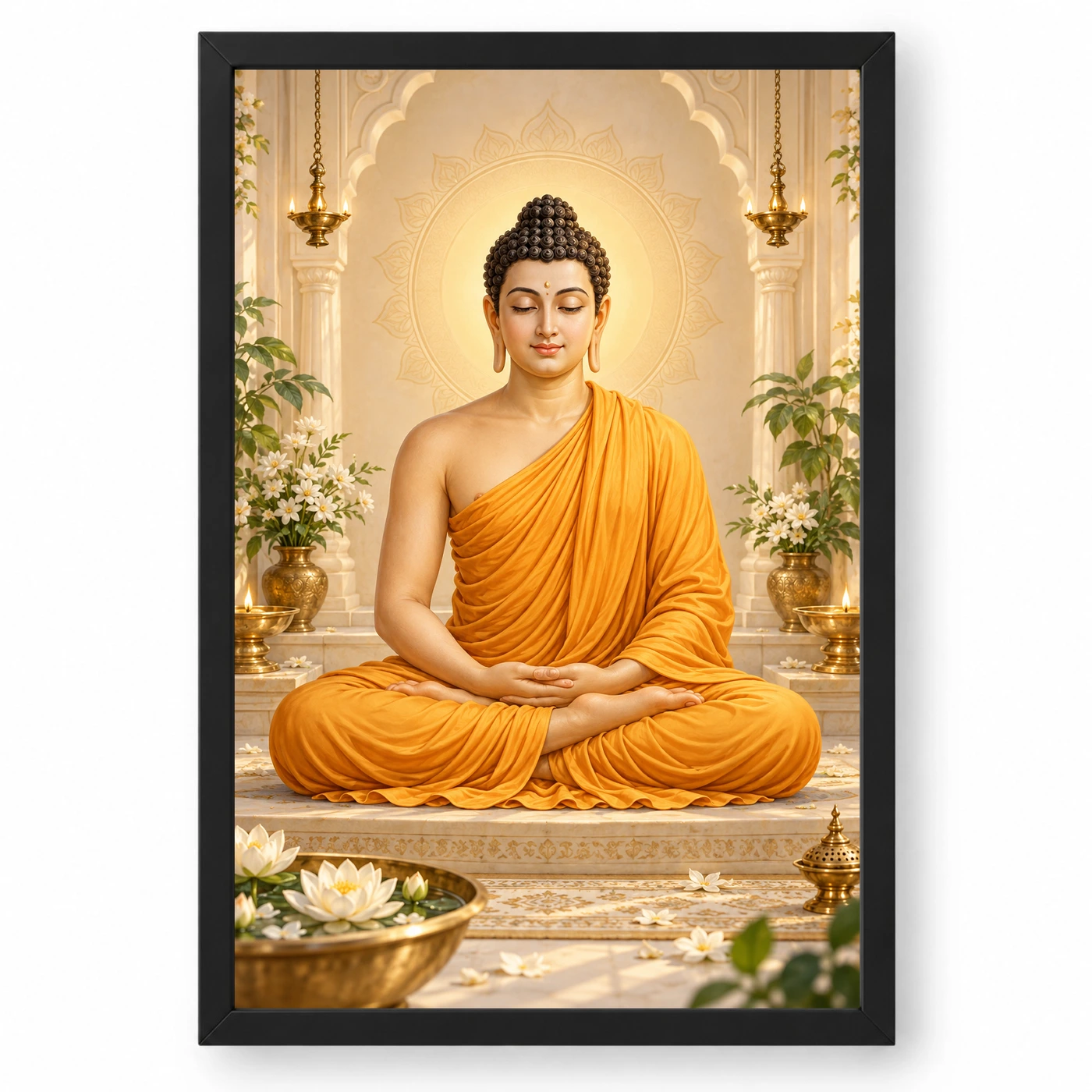 Gautam Buddha Peaceful Home Mandir Composition Photo Frame
