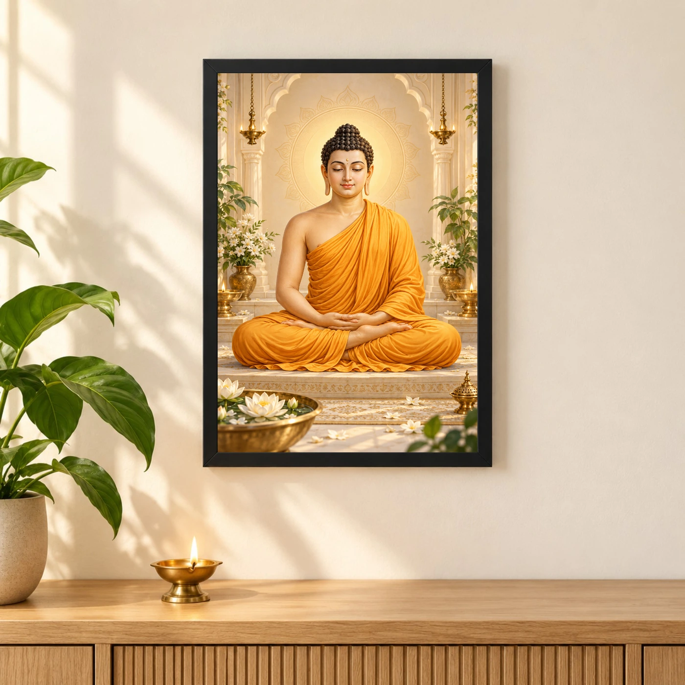 Gautam Buddha Peaceful Home Mandir Composition Photo Frame, view 3