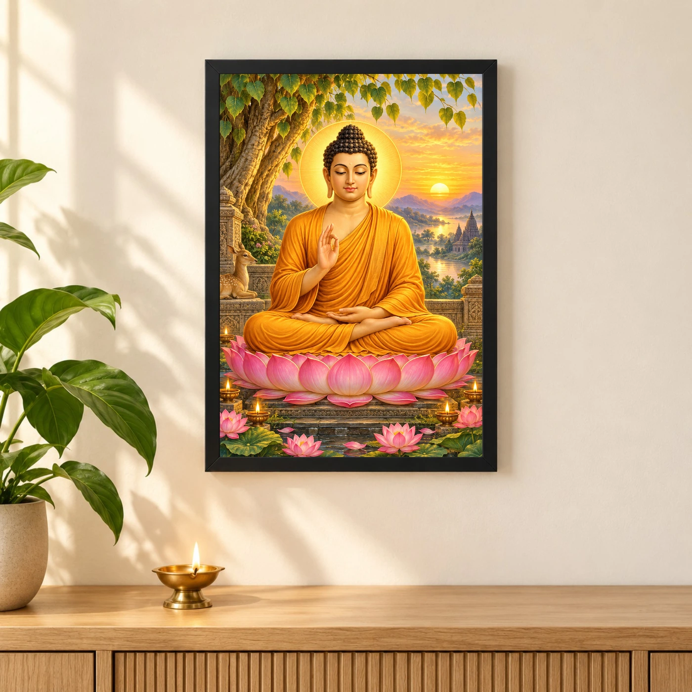 Gautam Buddha Serene Sunrise Blessing Photo Frame, view 3