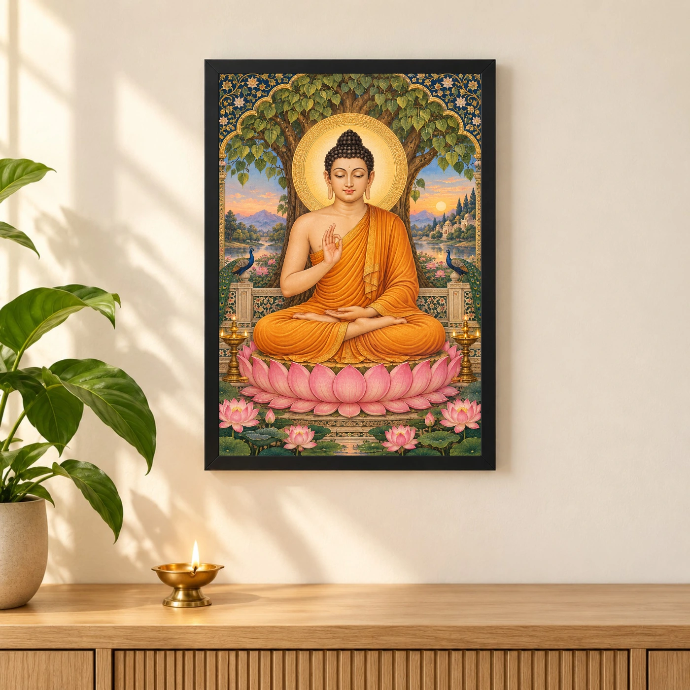 Gautam Buddha Traditional Indian Miniature-Inspired Devotional Art Photo Frame, view 3