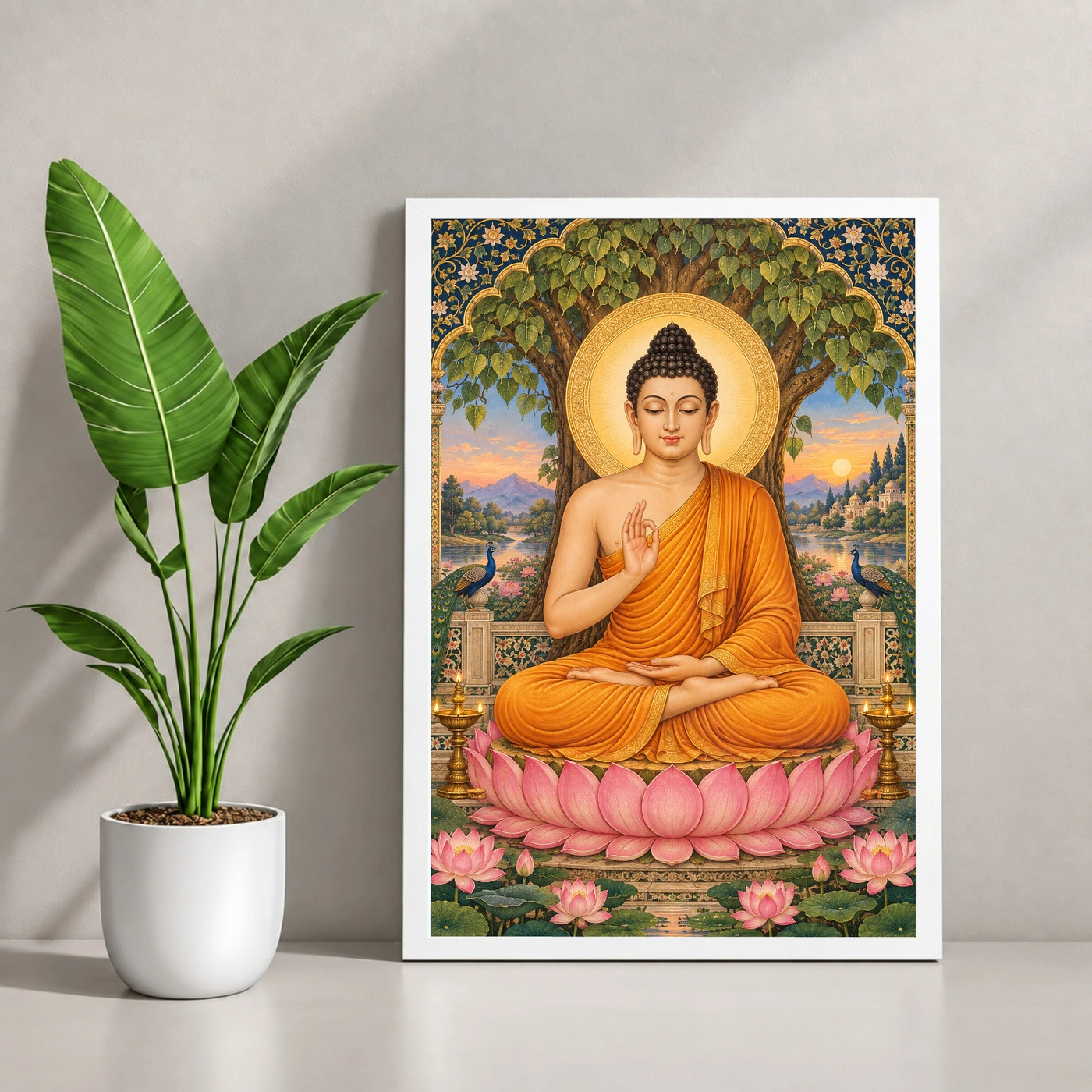 Gautam Buddha Traditional Indian Miniature-Inspired Devotional Art Photo Frame, view 4