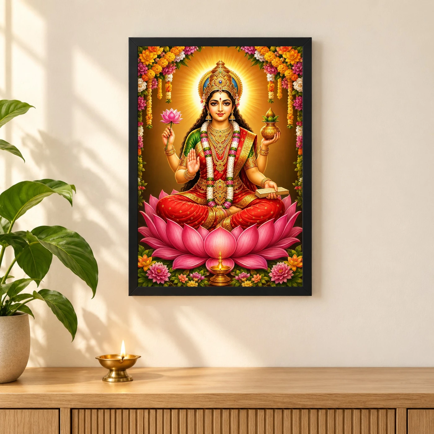 Gayatri Devi Grand Festival Flower Decoration Photo Frame, view 3