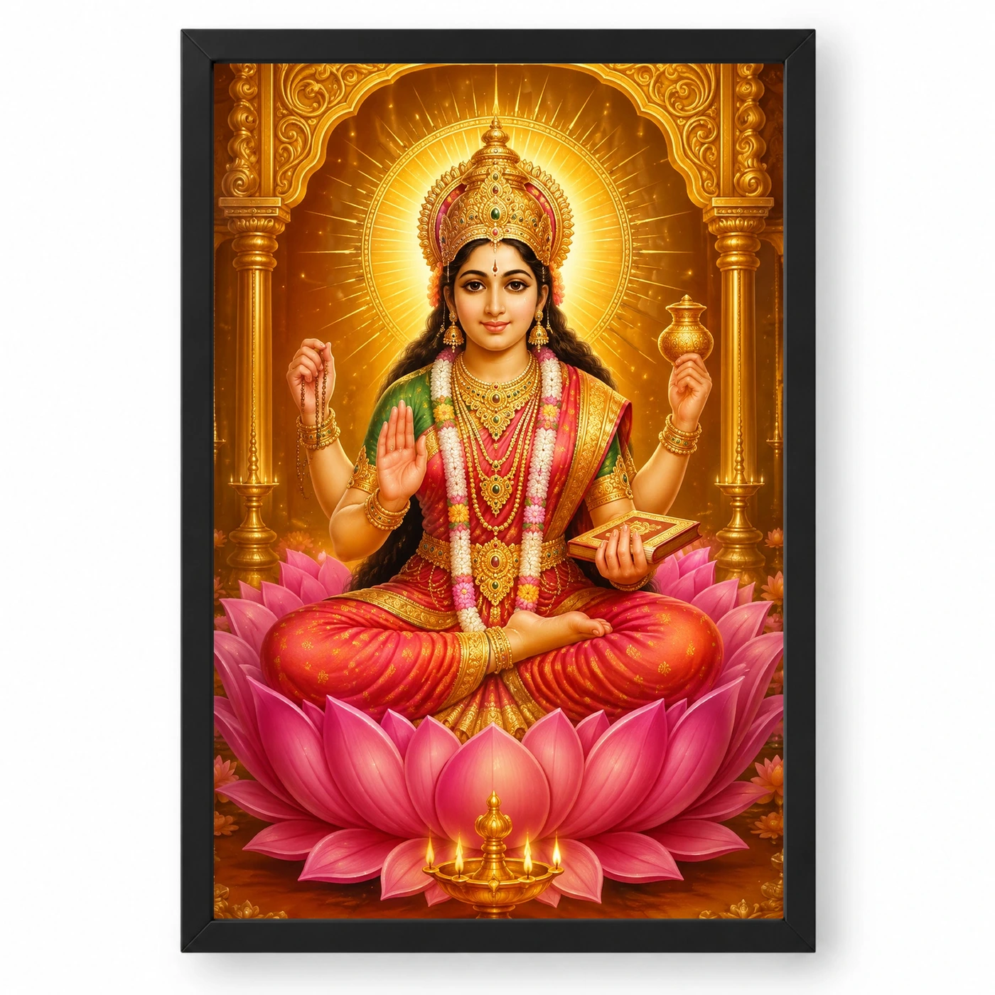 Gayatri Devi Ornate Golden Temple Darshan Photo Frame