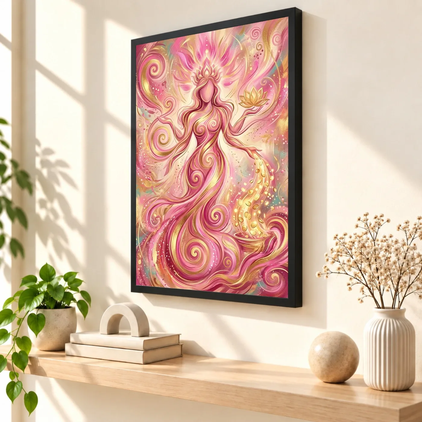 Goddess Lakshmi Abstract Gold Pink Contemporary Spiritual Art Photo Frame, view 2