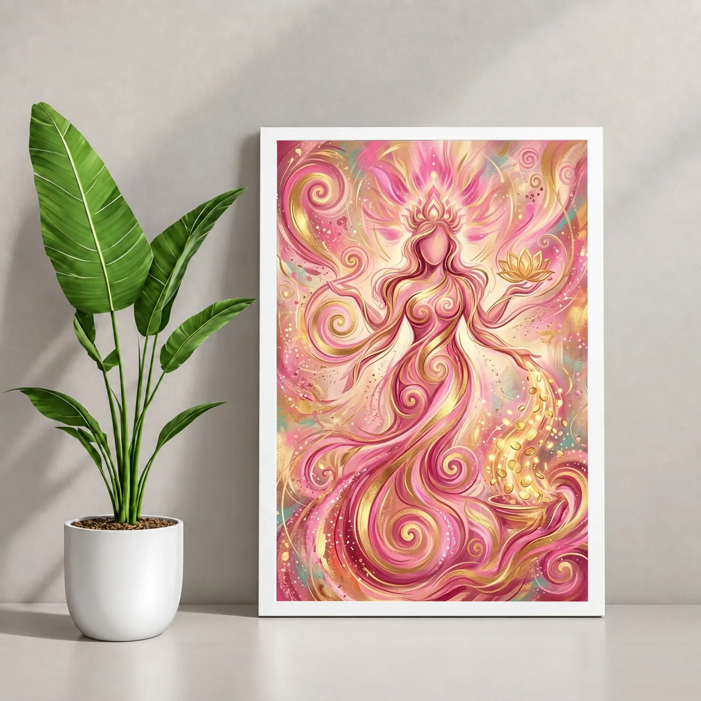 Goddess Lakshmi Abstract Gold Pink Contemporary Spiritual Art Photo Frame, view 4