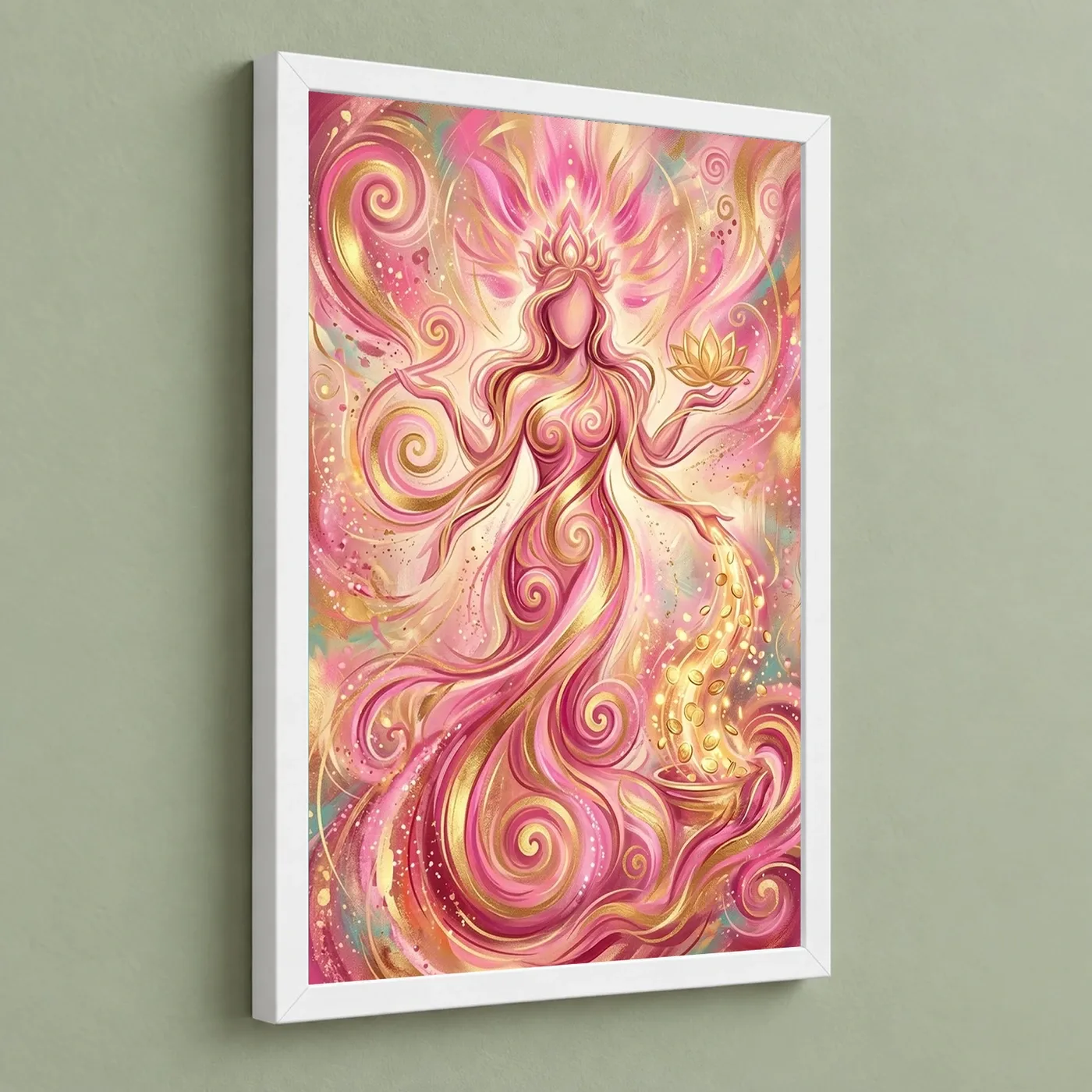 Goddess Lakshmi Abstract Gold Pink Contemporary Spiritual Art Photo Frame, view 5
