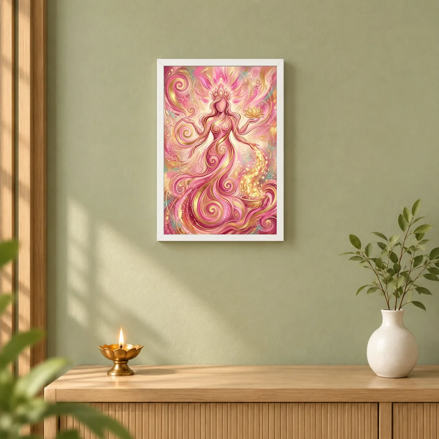 Goddess Lakshmi Abstract Gold Pink Contemporary Spiritual Art Photo Frame, view 6