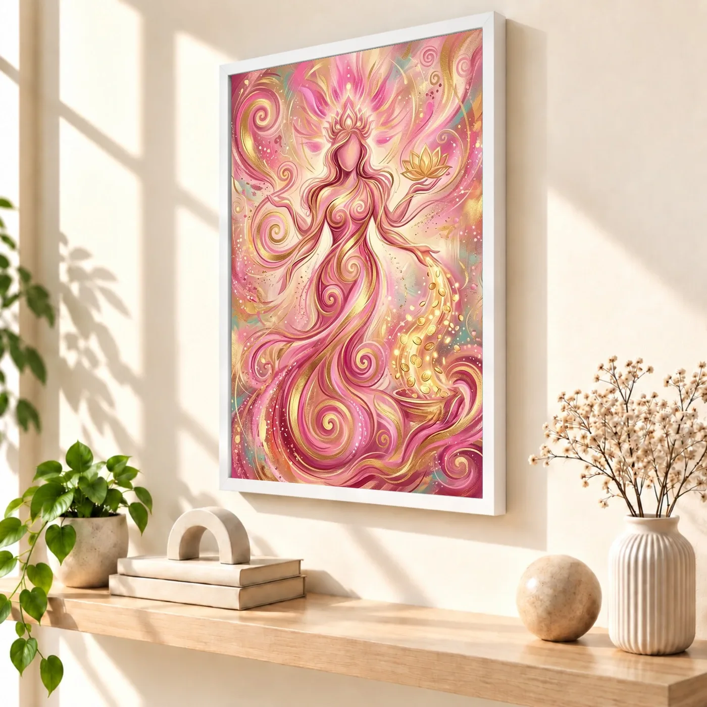 Goddess Lakshmi Abstract Gold Pink Contemporary Spiritual Art Photo Frame, view 7