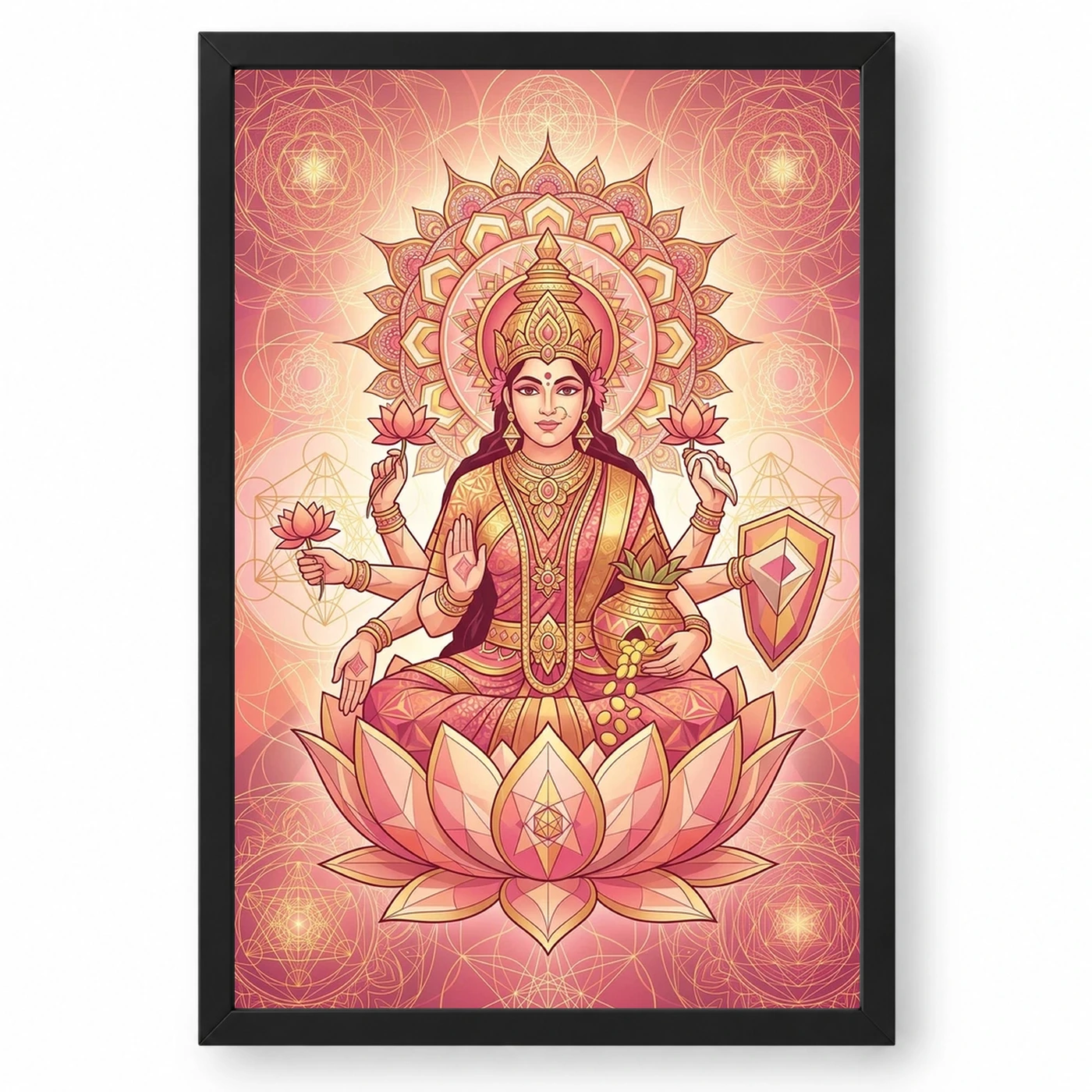 Goddess Lakshmi Geometric Mandala Gold Pink Sacred Art Photo Frame