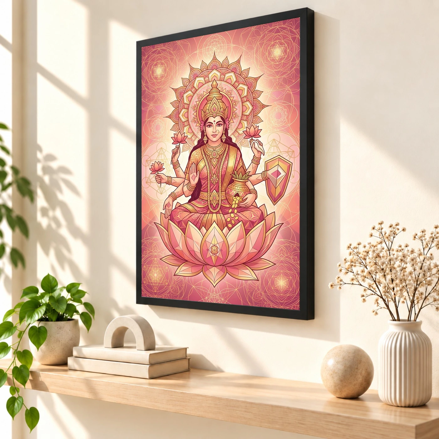 Goddess Lakshmi Geometric Mandala Gold Pink Sacred Art Photo Frame, view 2