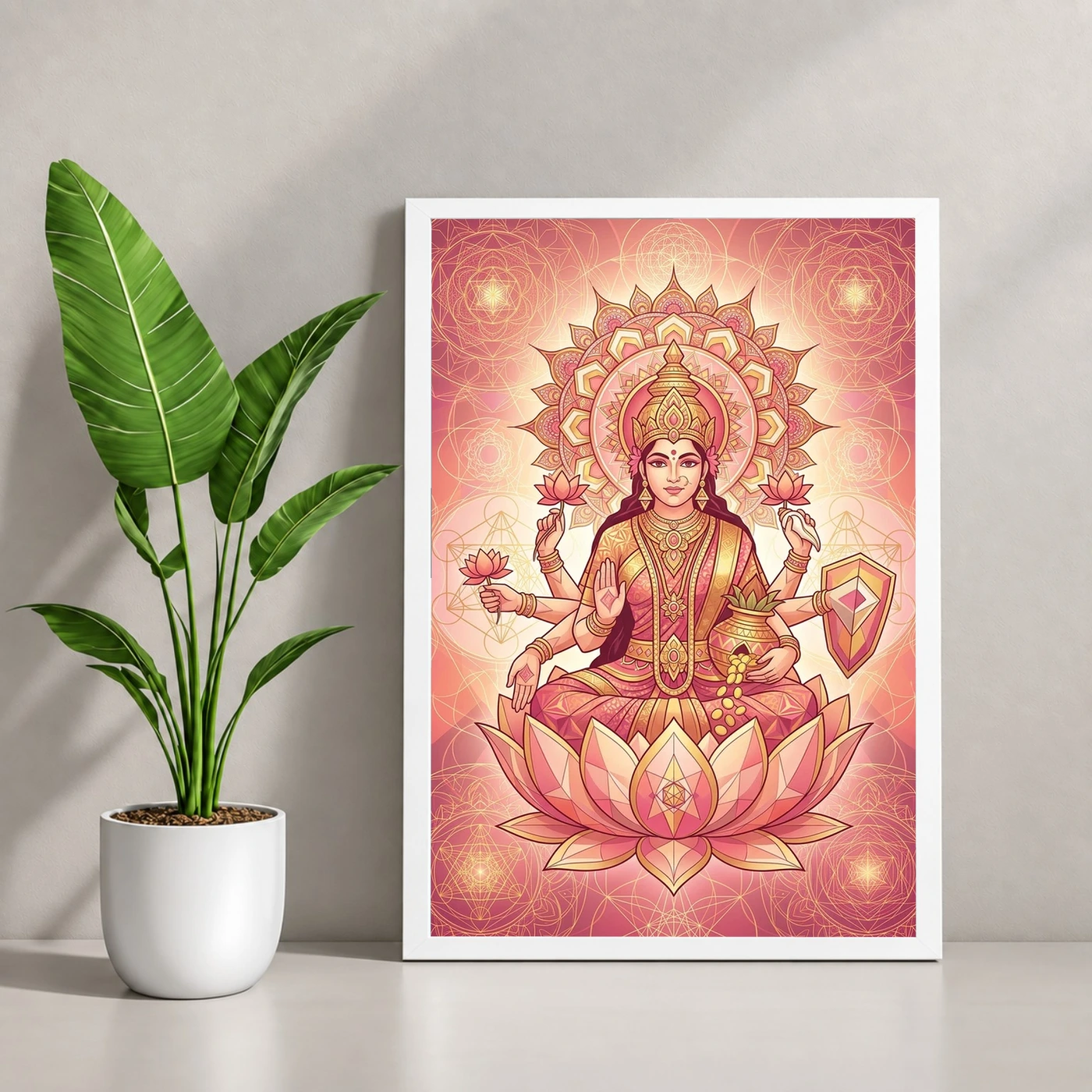 Goddess Lakshmi Geometric Mandala Gold Pink Sacred Art Photo Frame, view 4