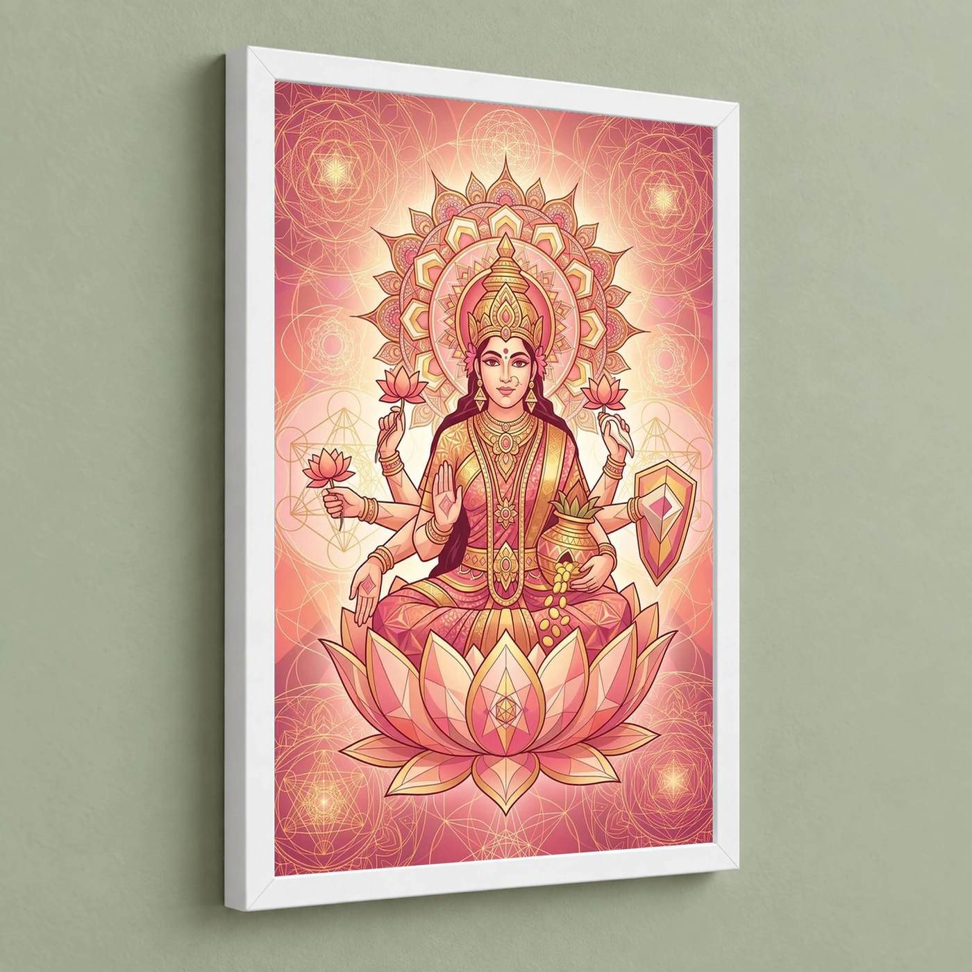 Goddess Lakshmi Geometric Mandala Gold Pink Sacred Art Photo Frame, view 5