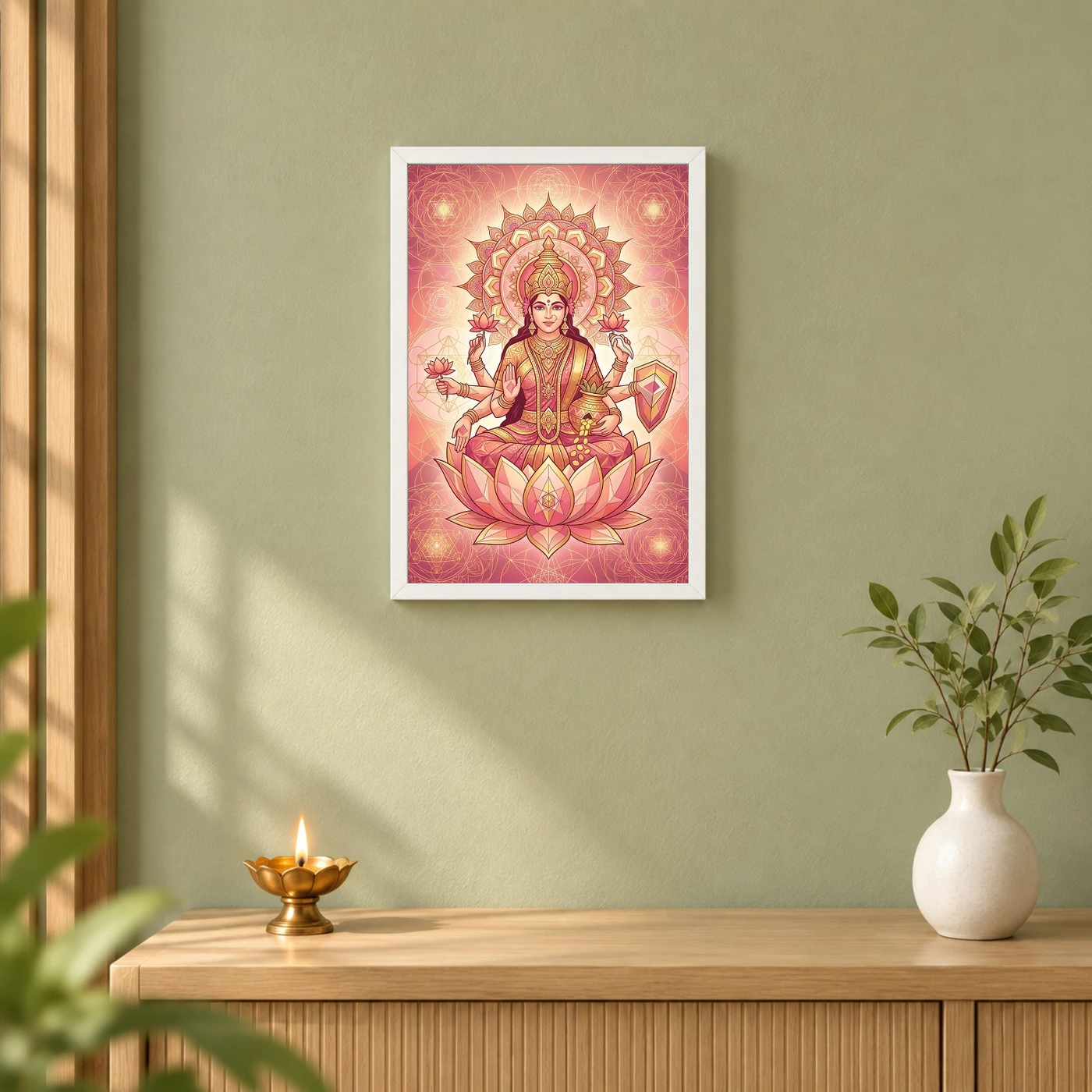 Goddess Lakshmi Geometric Mandala Gold Pink Sacred Art Photo Frame, view 6