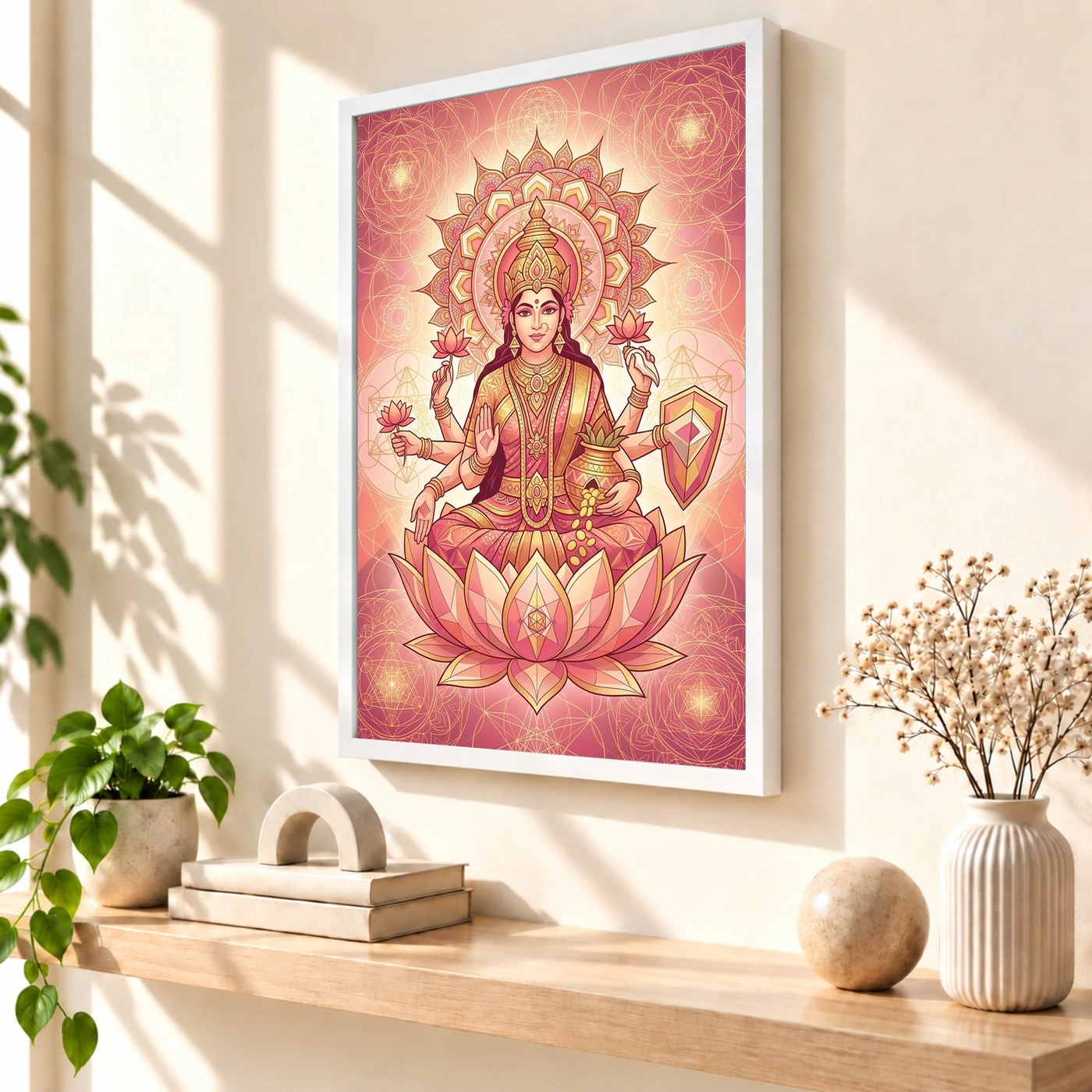 Goddess Lakshmi Geometric Mandala Gold Pink Sacred Art Photo Frame, view 7
