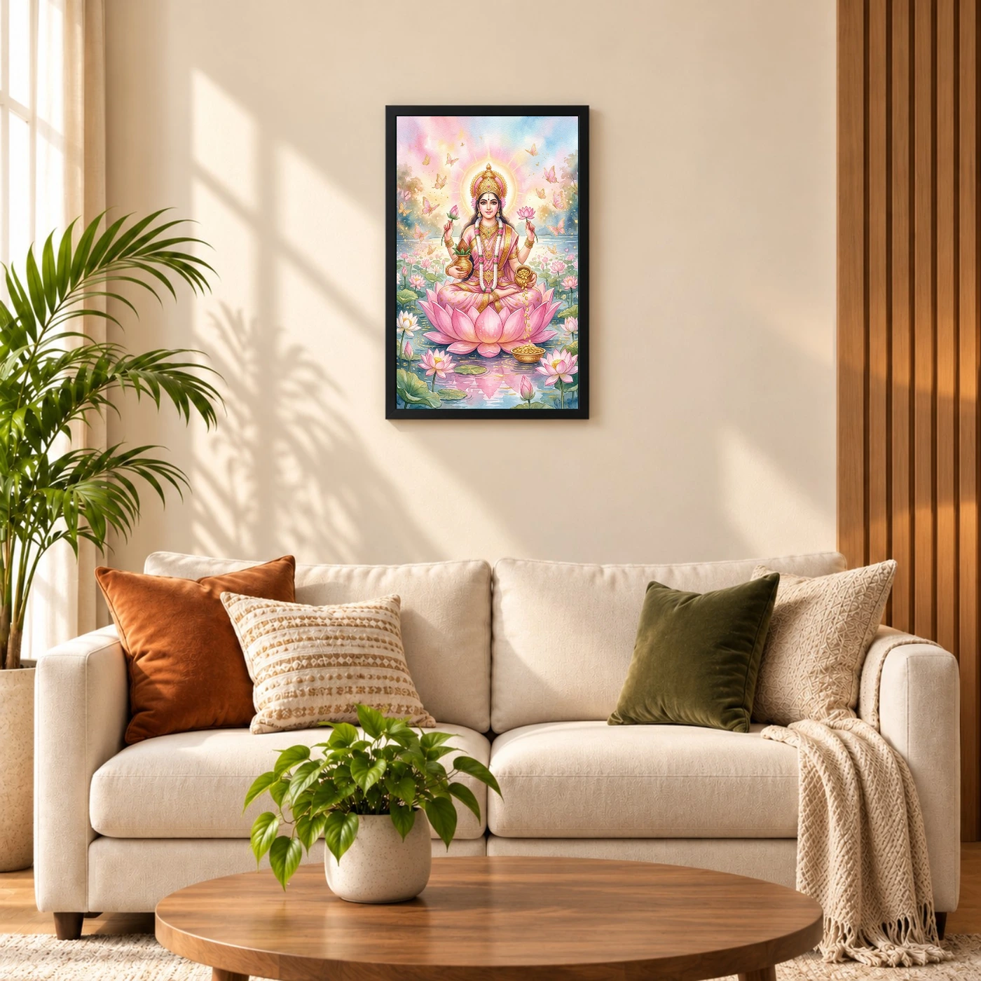 Goddess Lakshmi Watercolor Lotus Gold Butterfly Pink Art Photo Frame, view 8