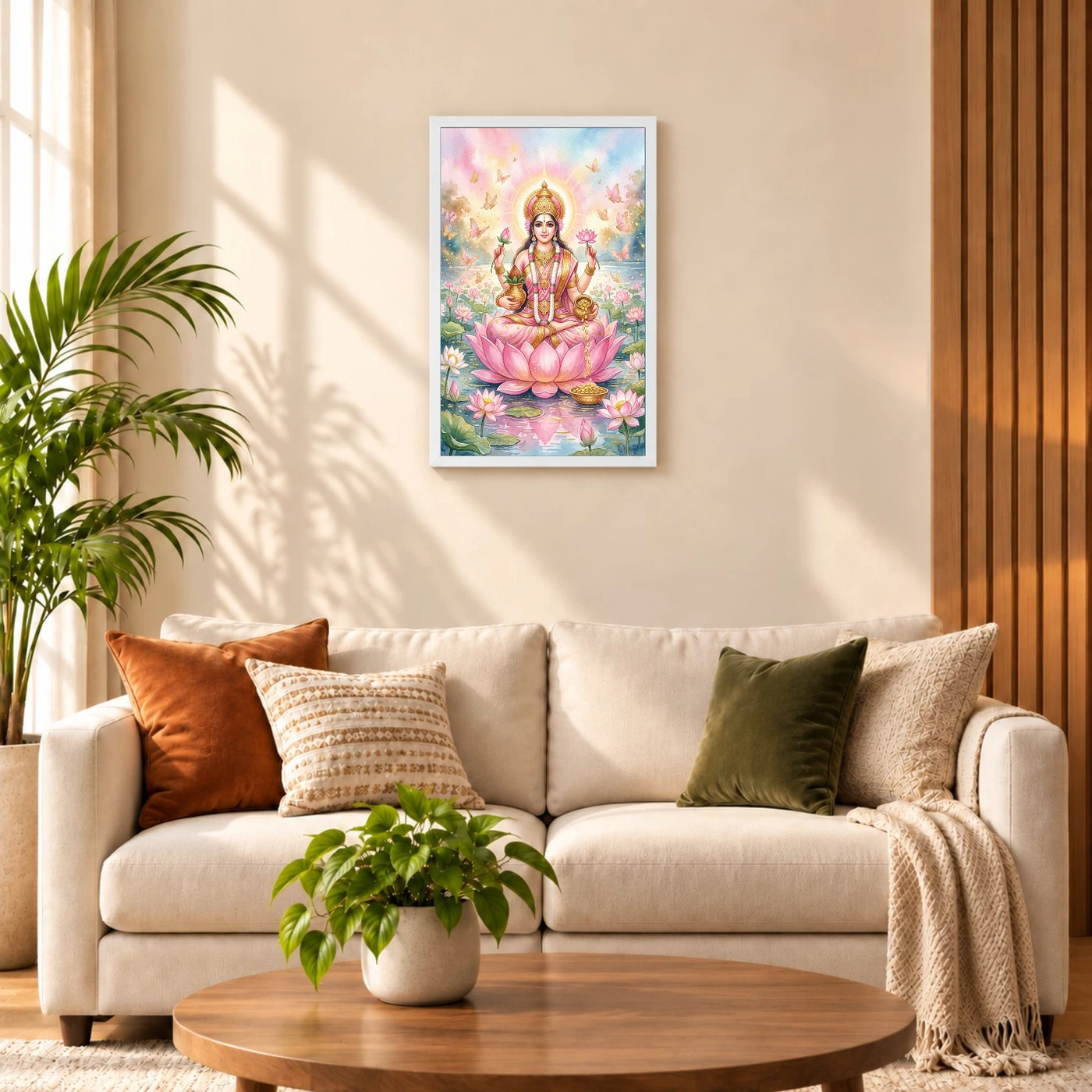Goddess Lakshmi Watercolor Lotus Gold Butterfly Pink Art Photo Frame, view 9