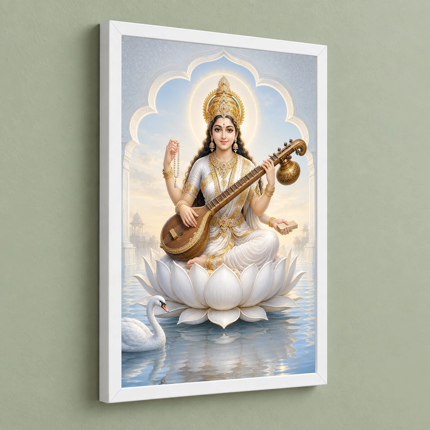 Goddess Saraswati — White Lotus and Swan Frame, view 5