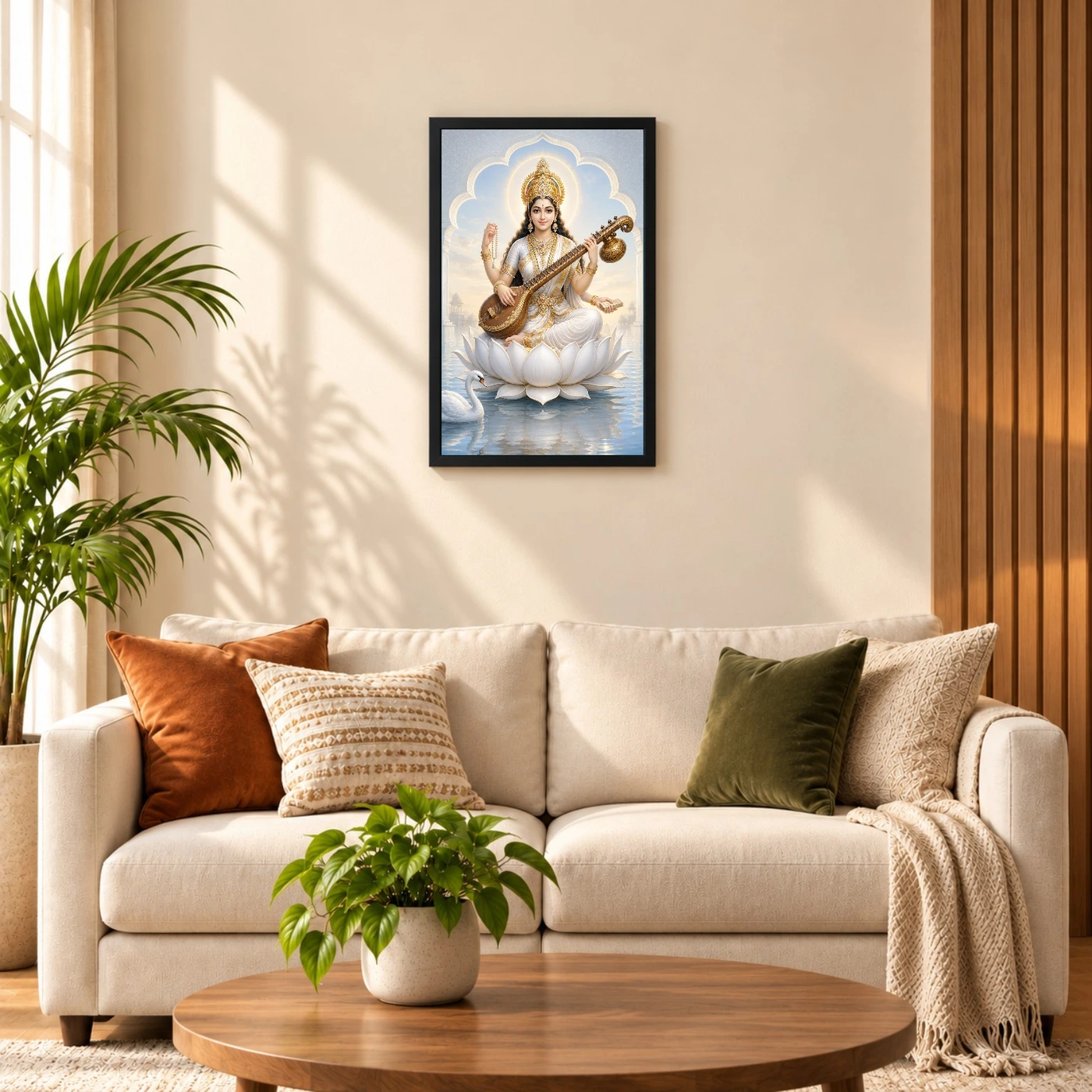 Goddess Saraswati — White Lotus and Swan Frame, view 8