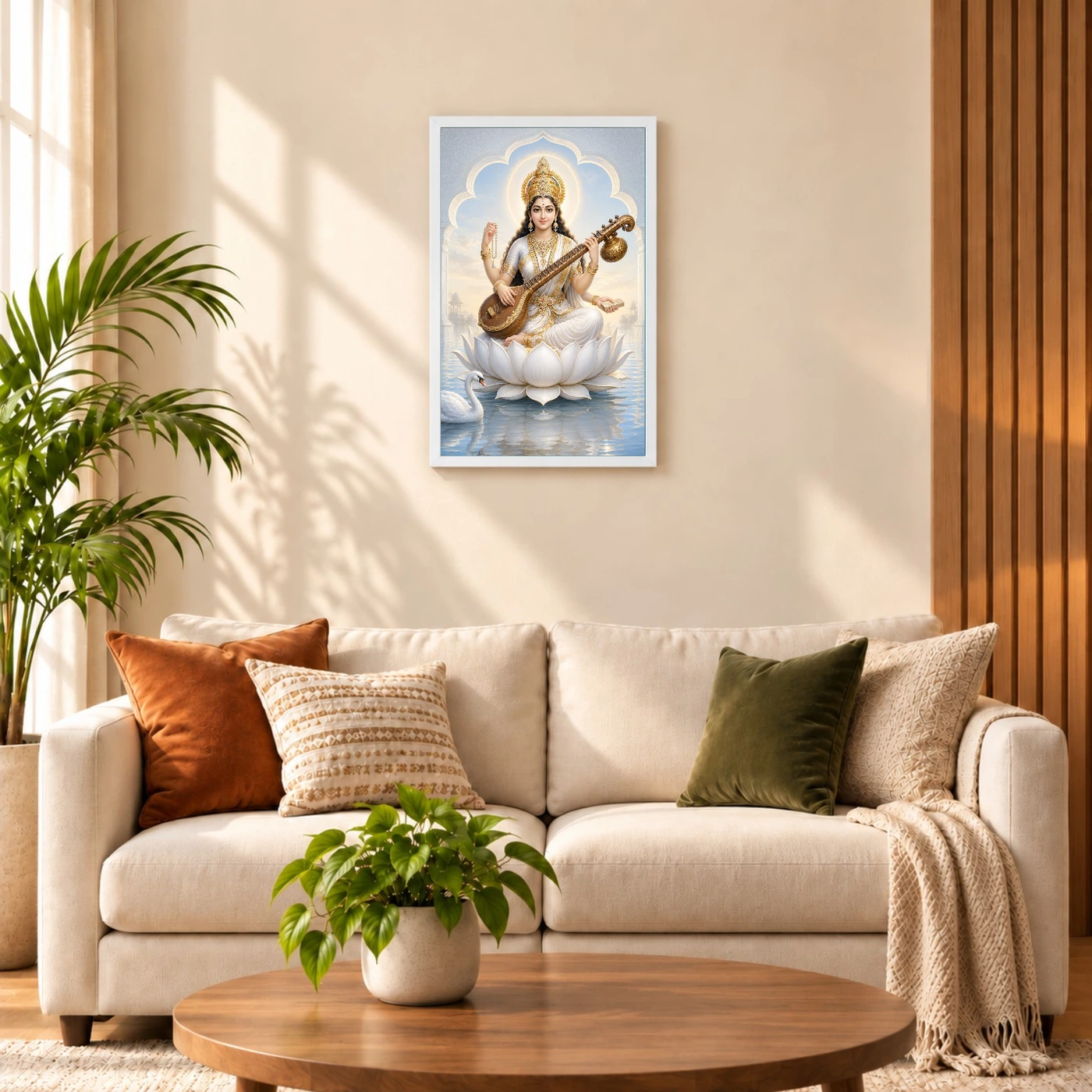 Goddess Saraswati — White Lotus and Swan Frame, view 9