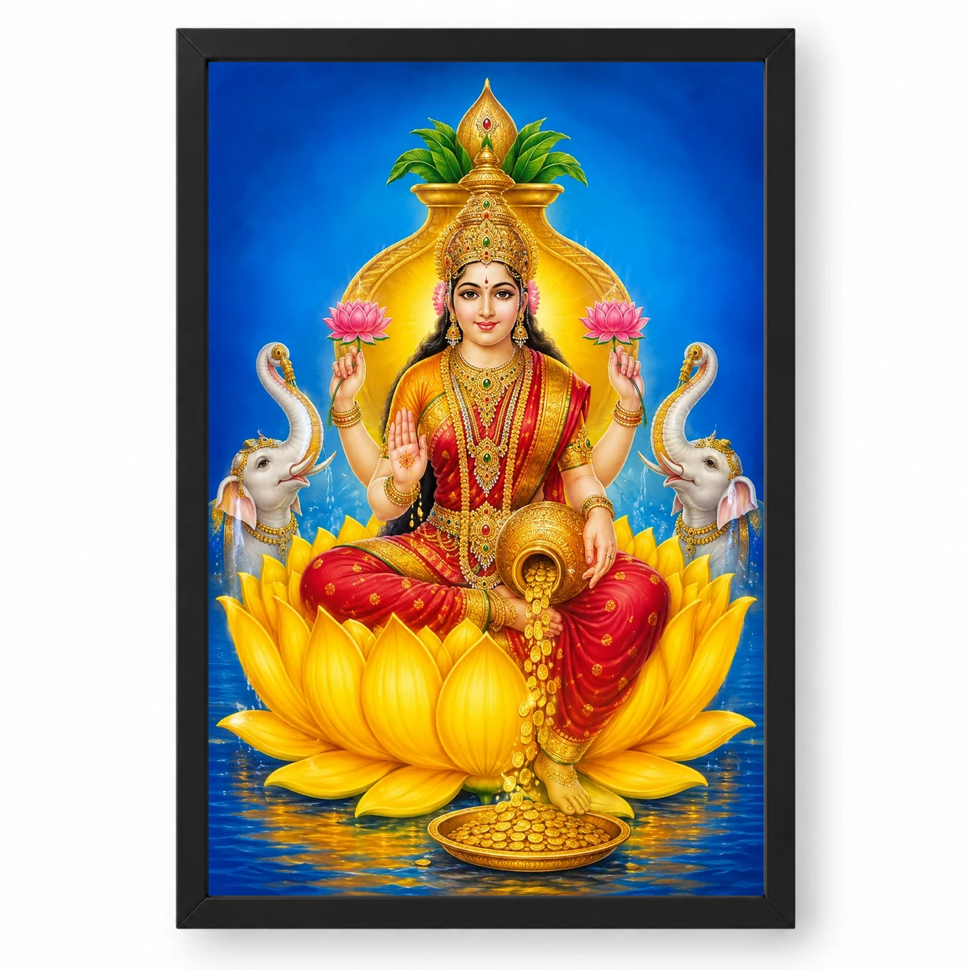 Golden Lotus Varalakshmi Photo Frame – Yellow Prosperity Art