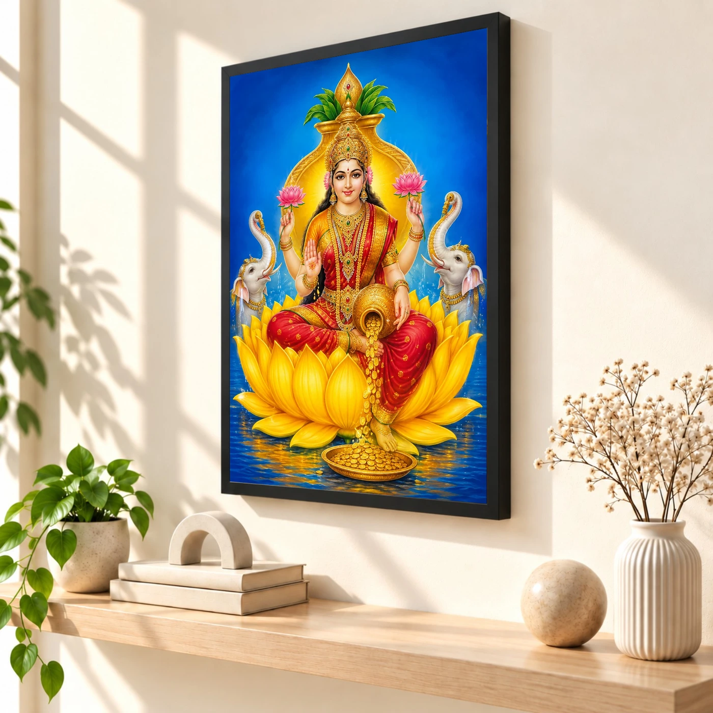 Golden Lotus Varalakshmi Photo Frame – Yellow Prosperity Art, view 2