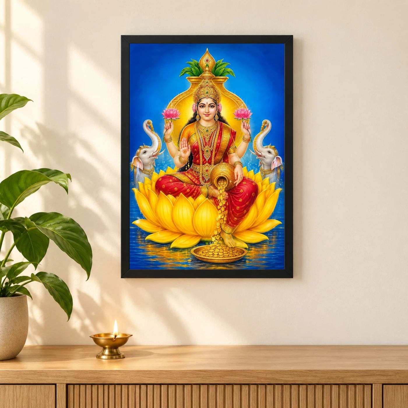 Golden Lotus Varalakshmi Photo Frame – Yellow Prosperity Art, view 3