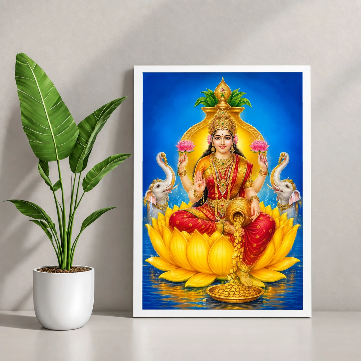 Golden Lotus Varalakshmi Photo Frame – Yellow Prosperity Art, view 4