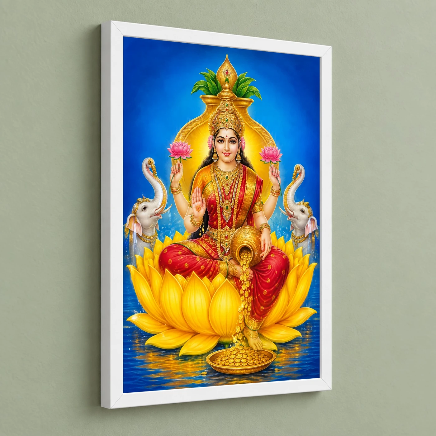 Golden Lotus Varalakshmi Photo Frame – Yellow Prosperity Art, view 5