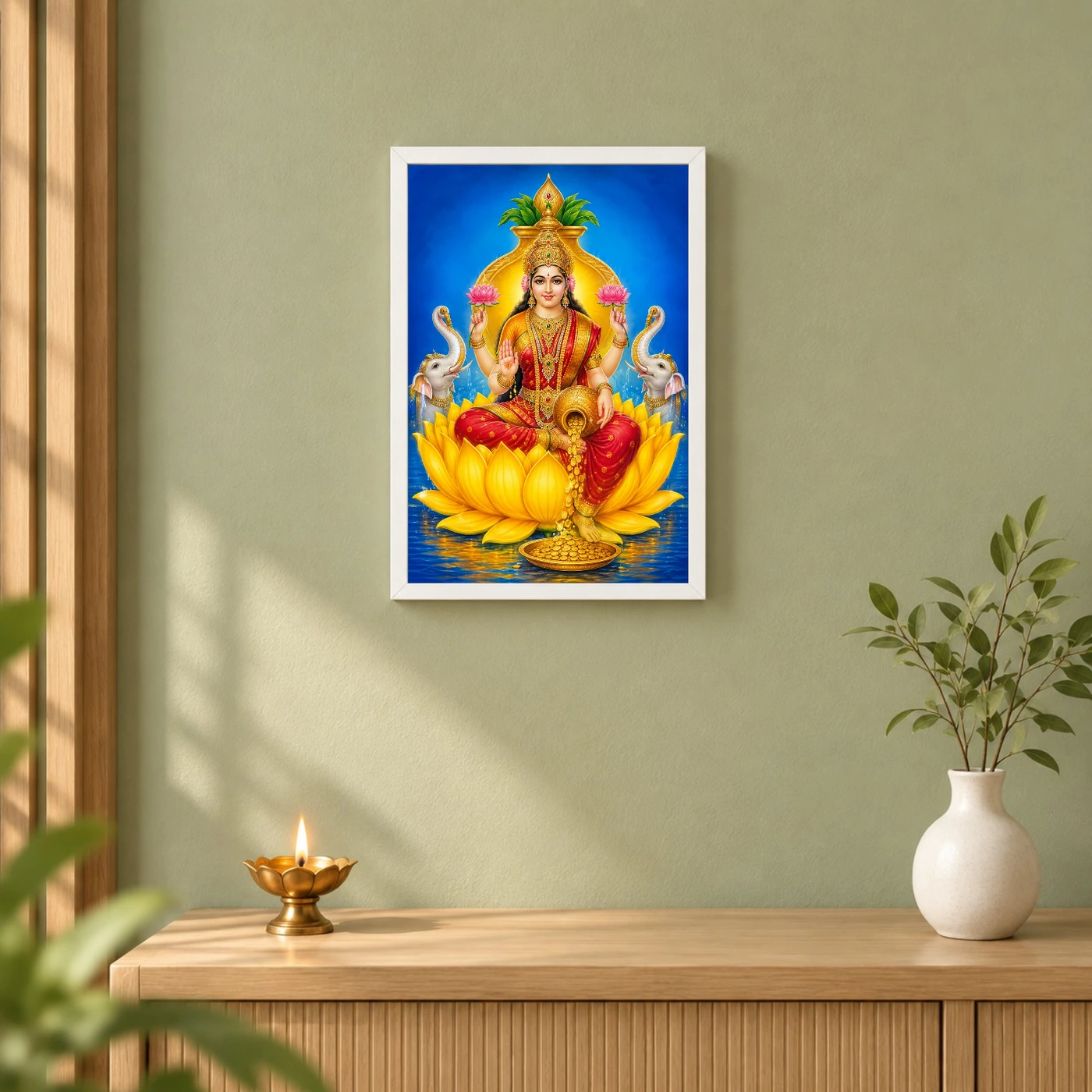 Golden Lotus Varalakshmi Photo Frame – Yellow Prosperity Art, view 6