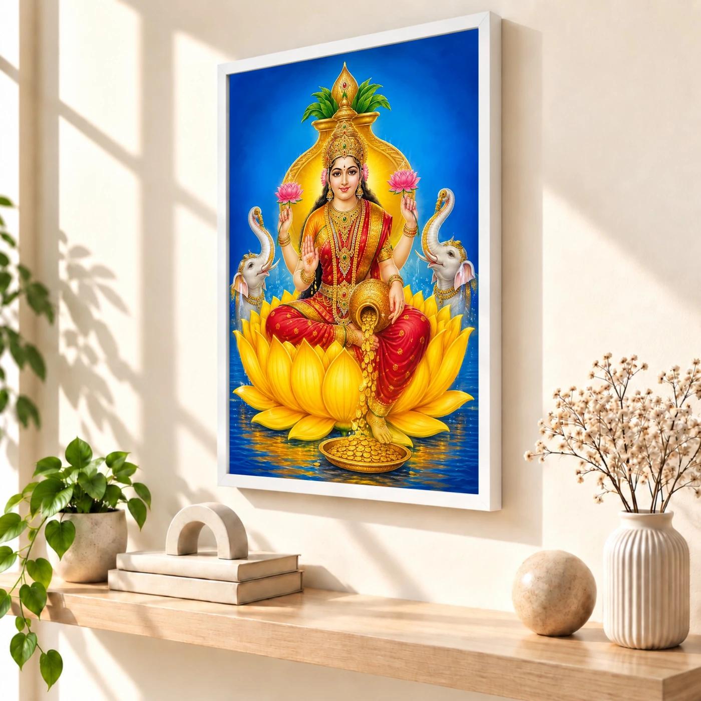 Golden Lotus Varalakshmi Photo Frame – Yellow Prosperity Art, view 7