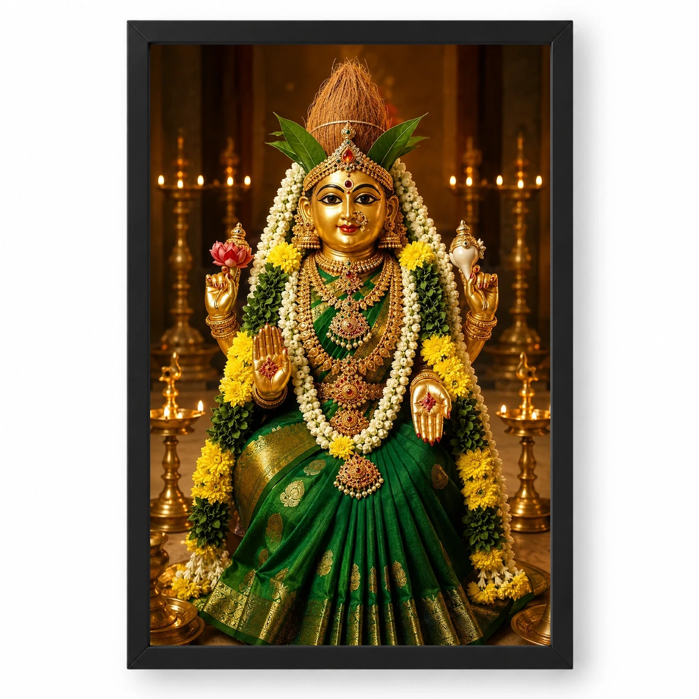 Green Saree Varalakshmi Kalash Photo Frame – Temple Idol Art