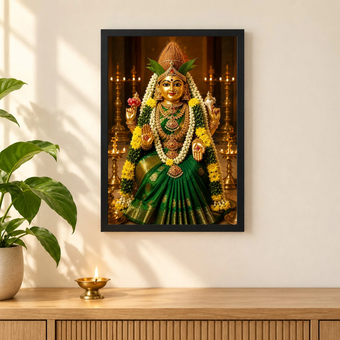 Green Saree Varalakshmi Kalash Photo Frame – Temple Idol Art, view 3
