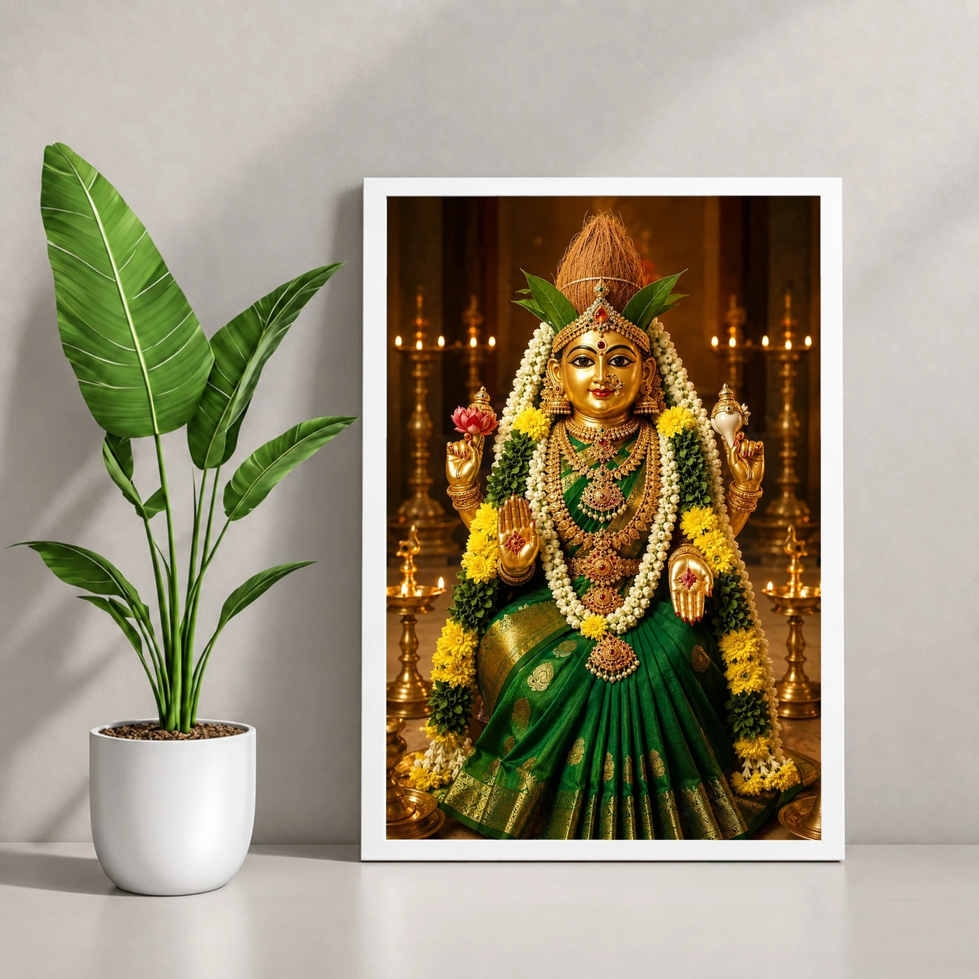 Green Saree Varalakshmi Kalash Photo Frame – Temple Idol Art, view 4