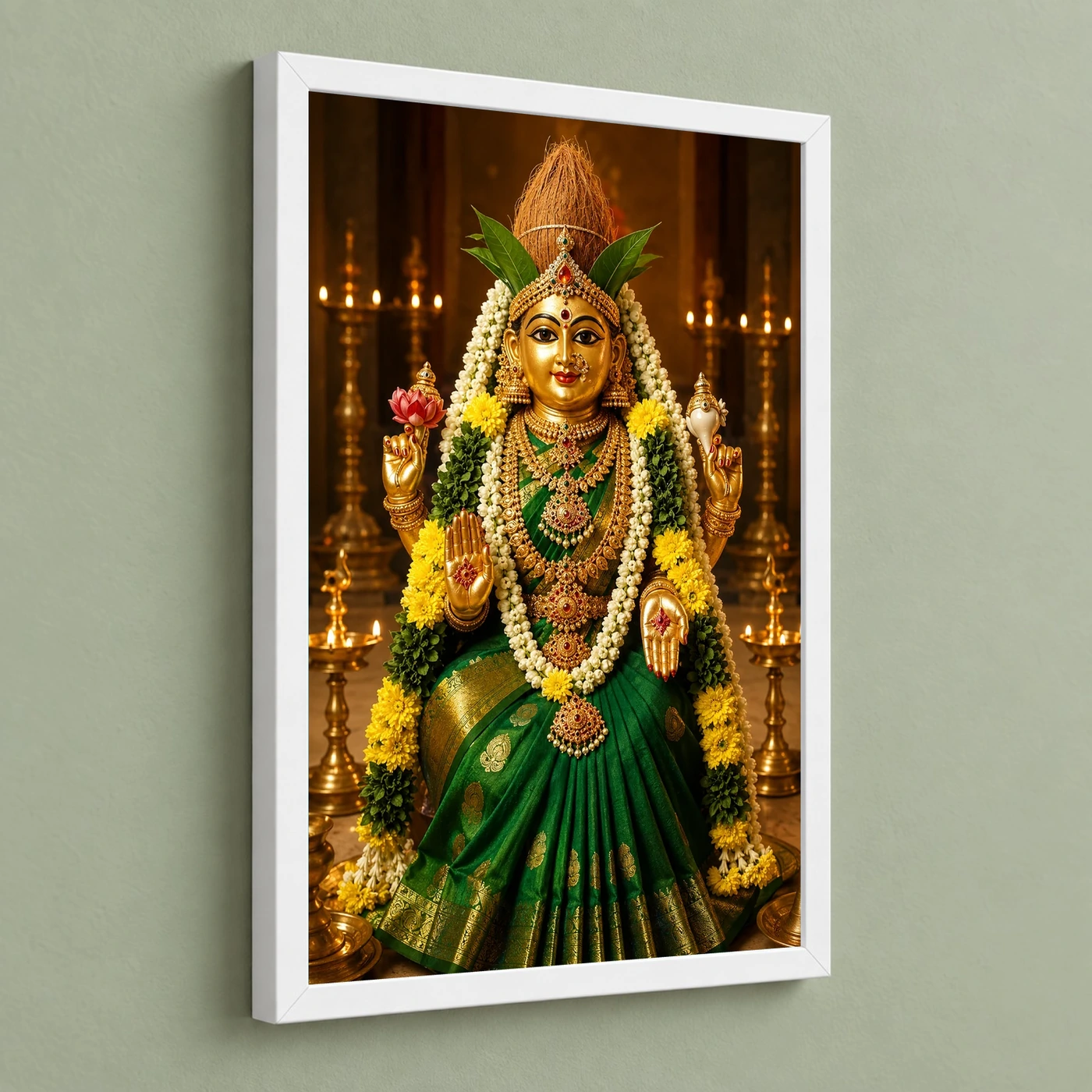 Green Saree Varalakshmi Kalash Photo Frame – Temple Idol Art, view 5