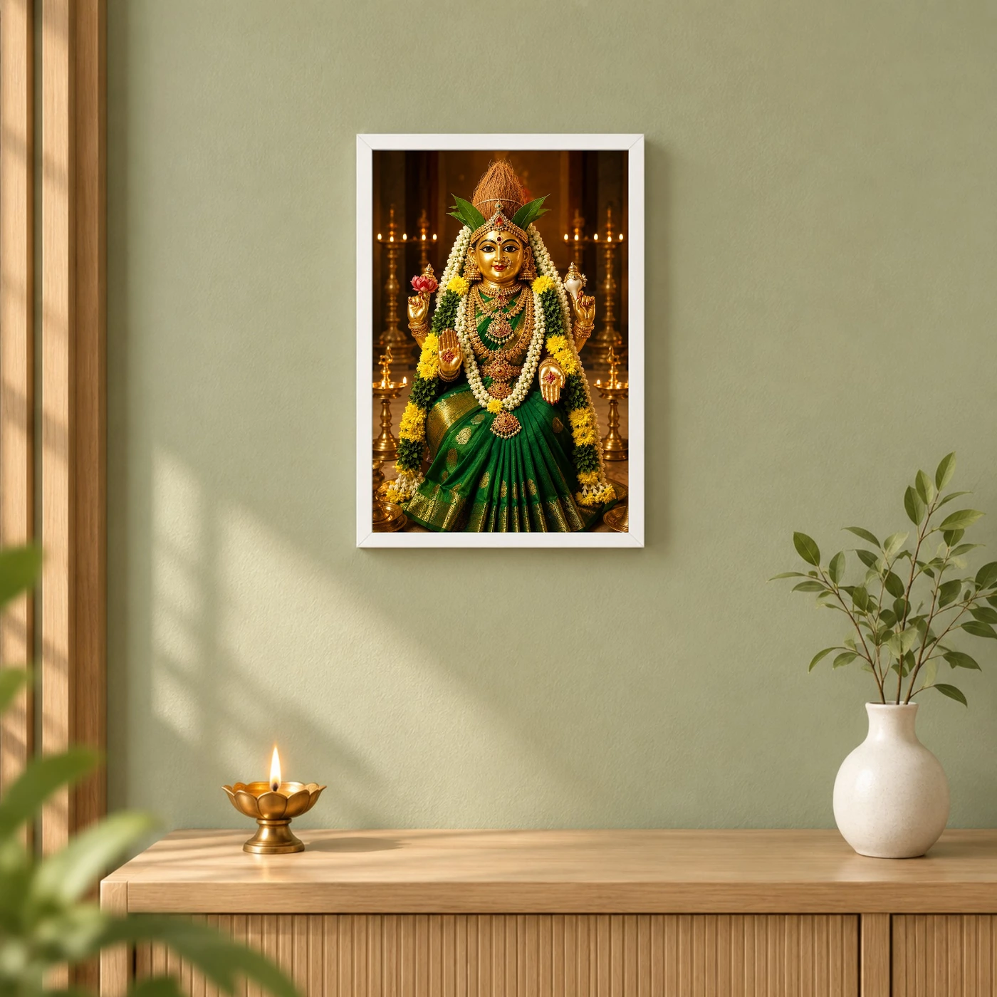 Green Saree Varalakshmi Kalash Photo Frame – Temple Idol Art, view 6