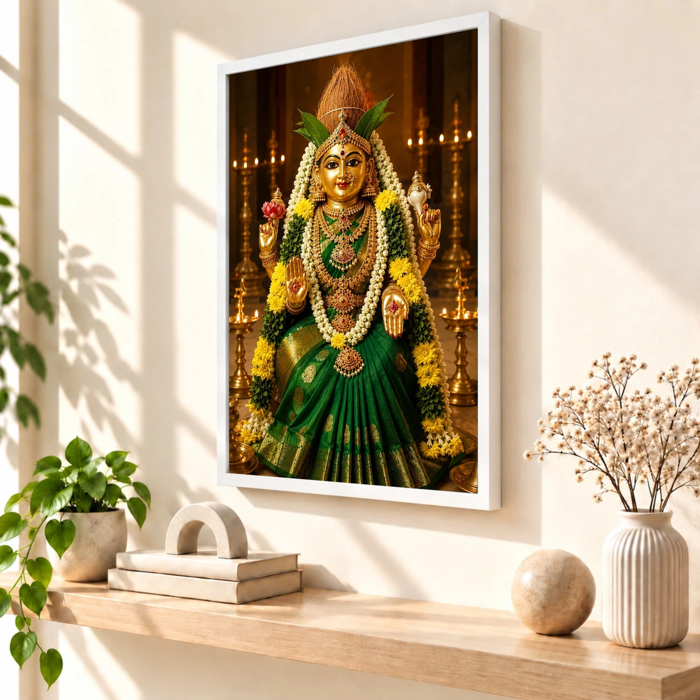Green Saree Varalakshmi Kalash Photo Frame – Temple Idol Art, view 7