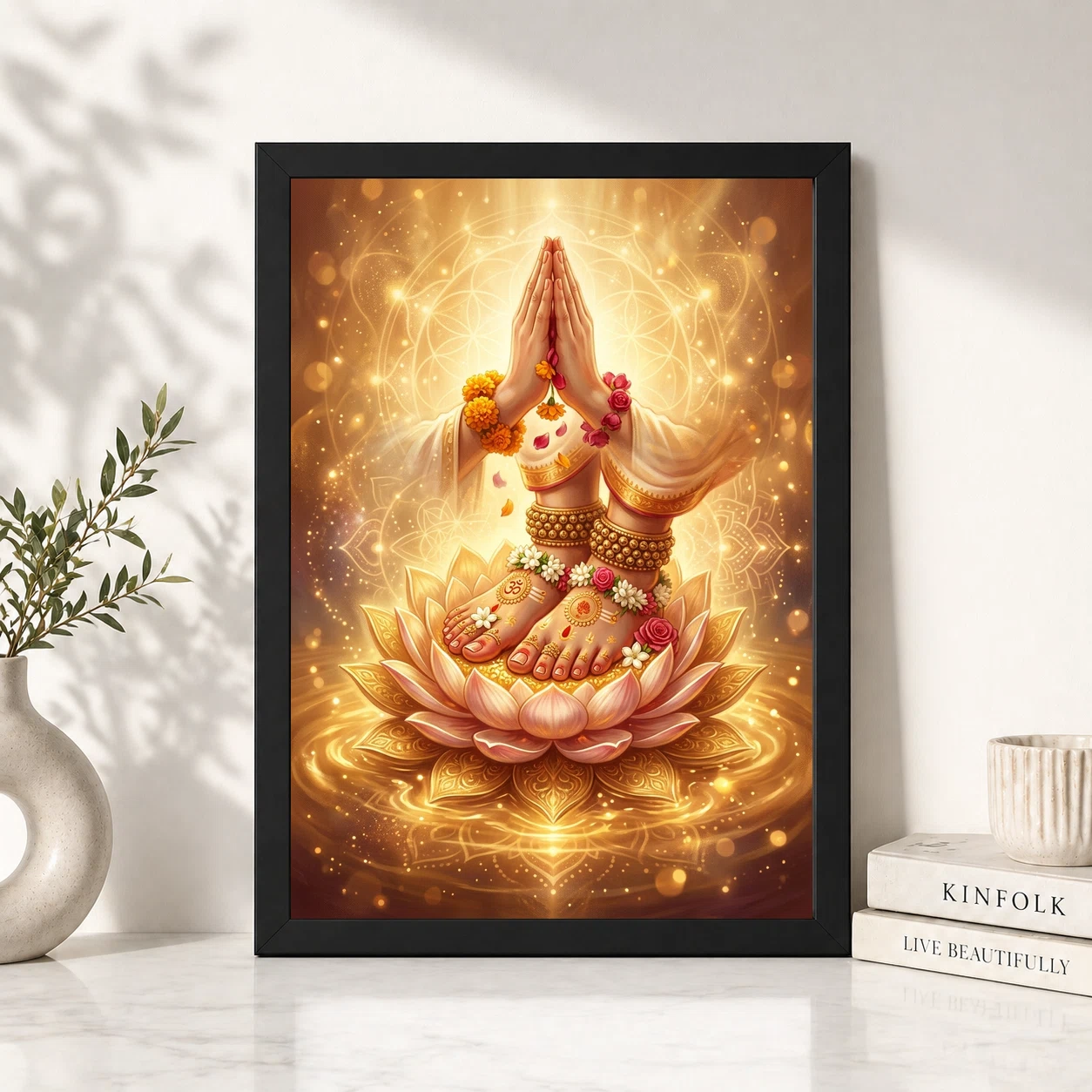 Guru Mantra Lotus Feet Sacred Teacher Golden Devotional Art Photo Frame, view 2