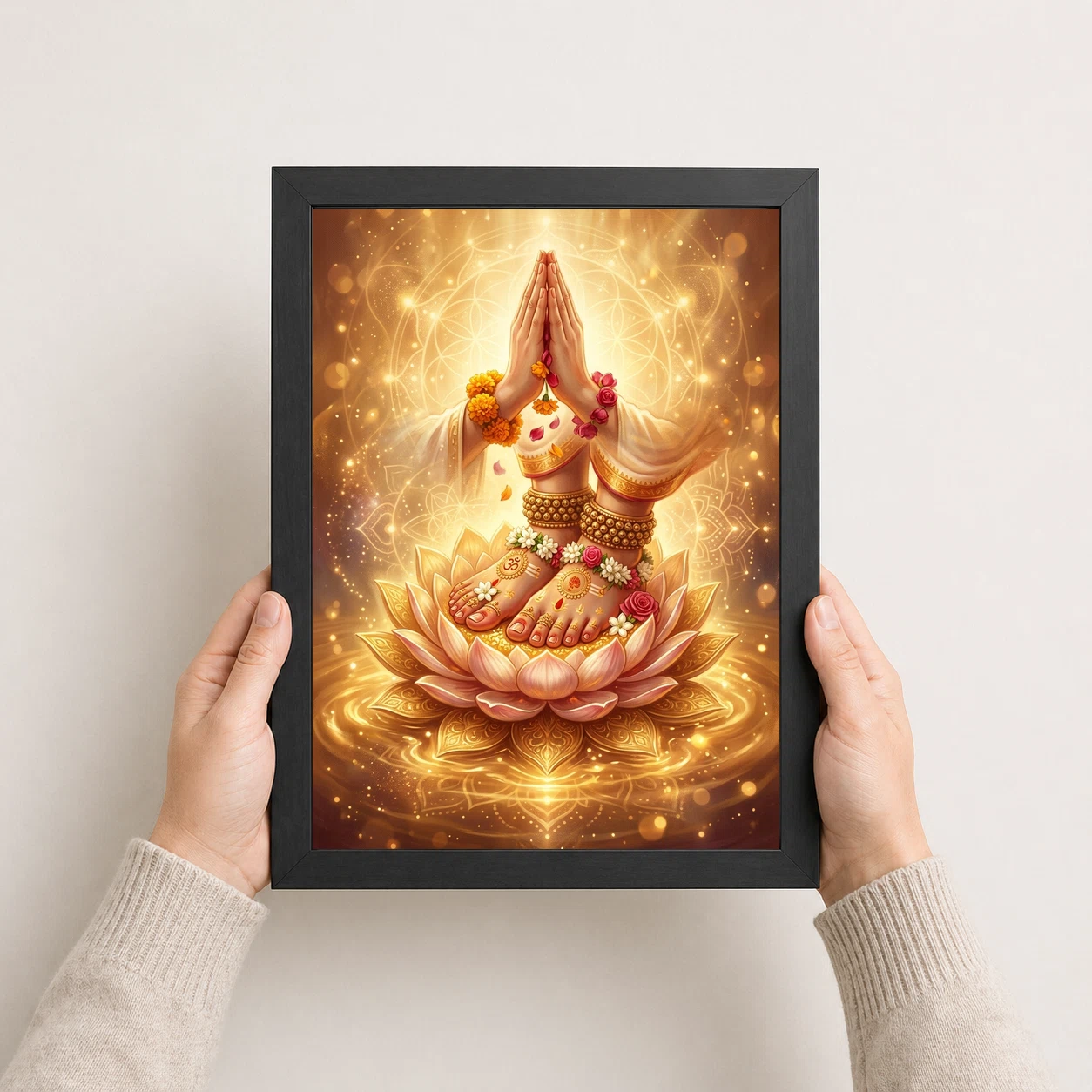 Guru Mantra Lotus Feet Sacred Teacher Golden Devotional Art Photo Frame, view 4