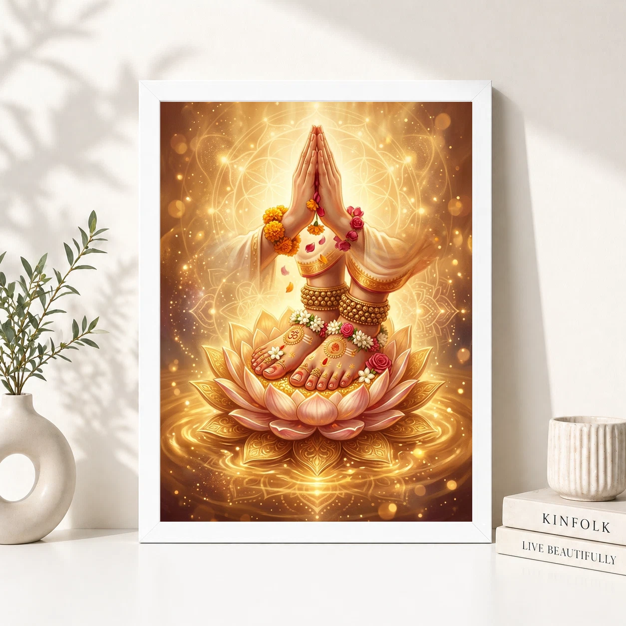 Guru Mantra Lotus Feet Sacred Teacher Golden Devotional Art Photo Frame, view 5
